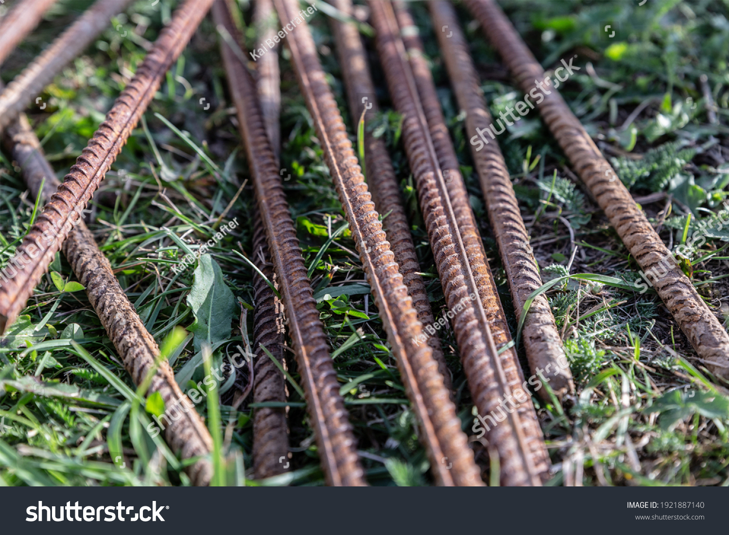 Reinforcement Iron Rods Ribbed Base Strengthen Stock Photo