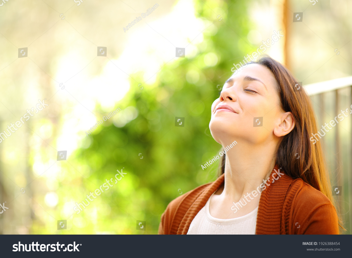 Relaxed Woman Breathing Fresh Air Garden Stock Photo 1926388454 ...