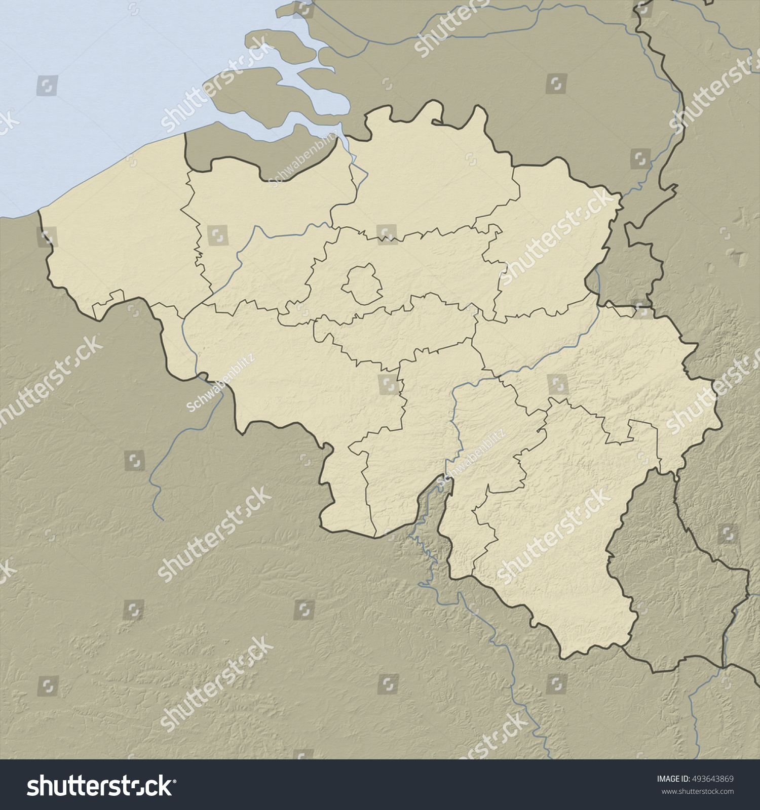 Relief Map Belgium 3drendering Stock Illustration 493643869