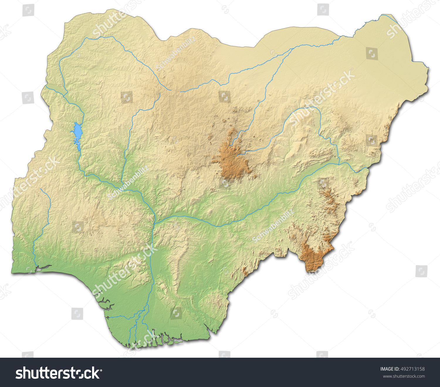 Relief Map Nigeria 3drendering Stock Illustration 492713158 | Shutterstock