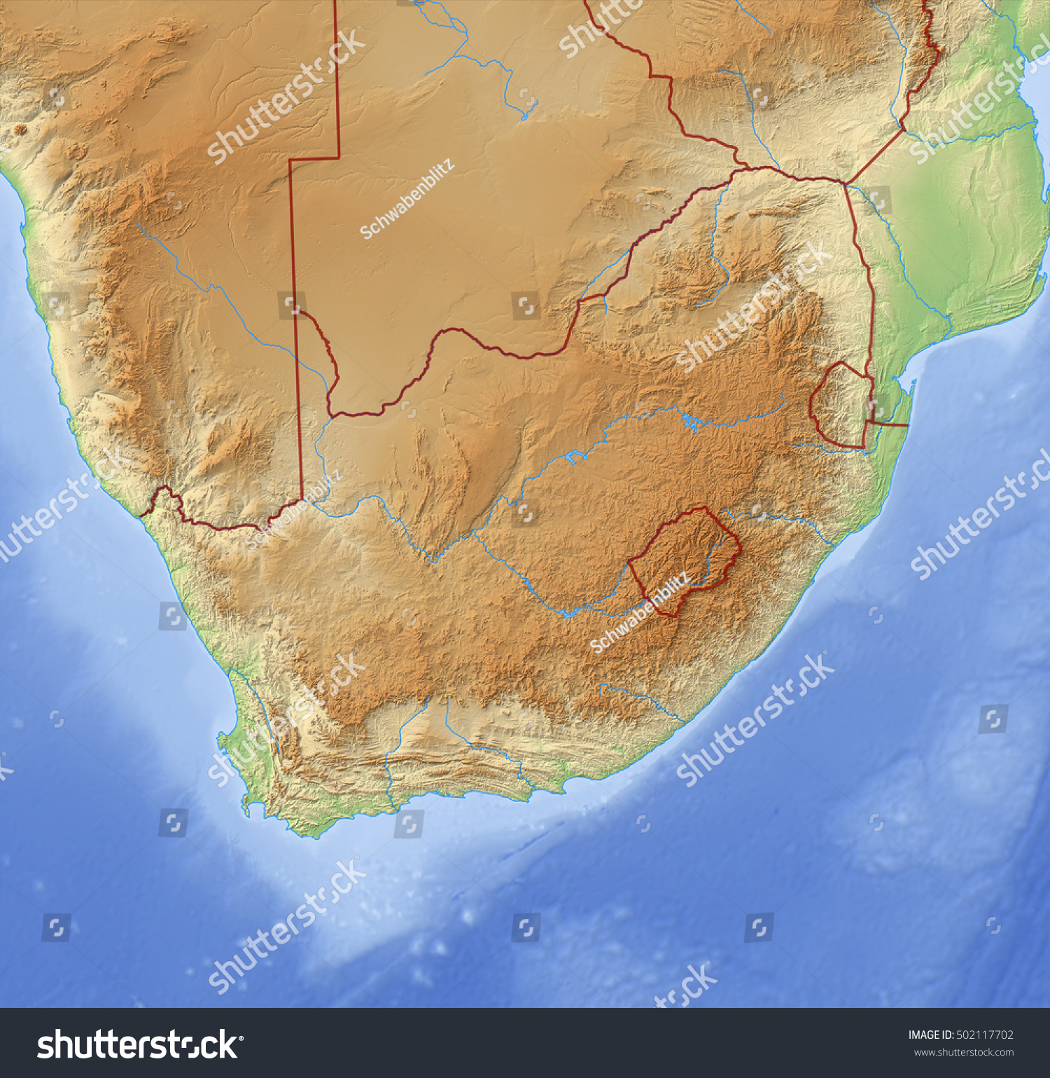 Relief Map South Africa 3drendering Stock Illustration 502117702 ...