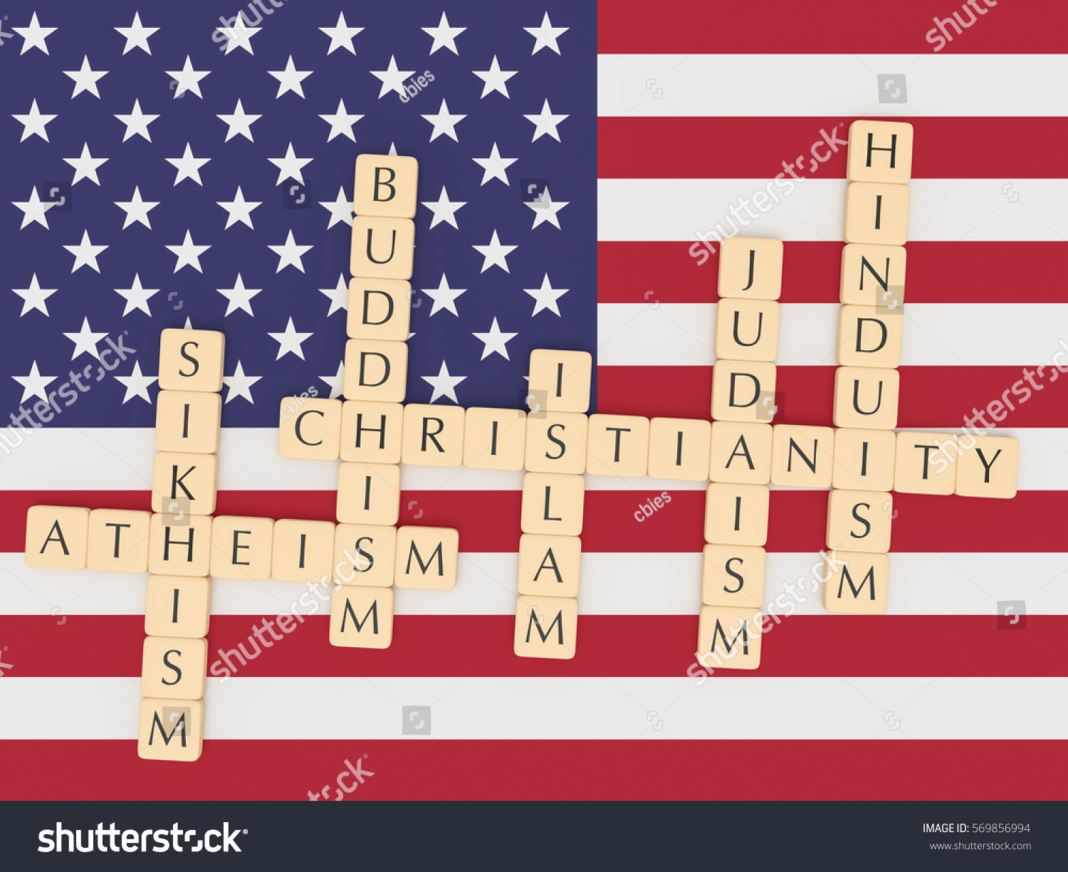 Religion Diversity Usa Concept Letter Tiles Stock Illustration 569856994