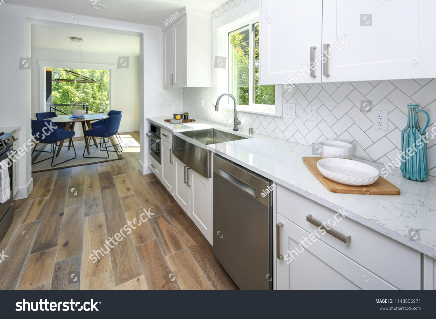 Remodeled Kitchen Pure White Cabinets Marble Stock Photo Edit Now
