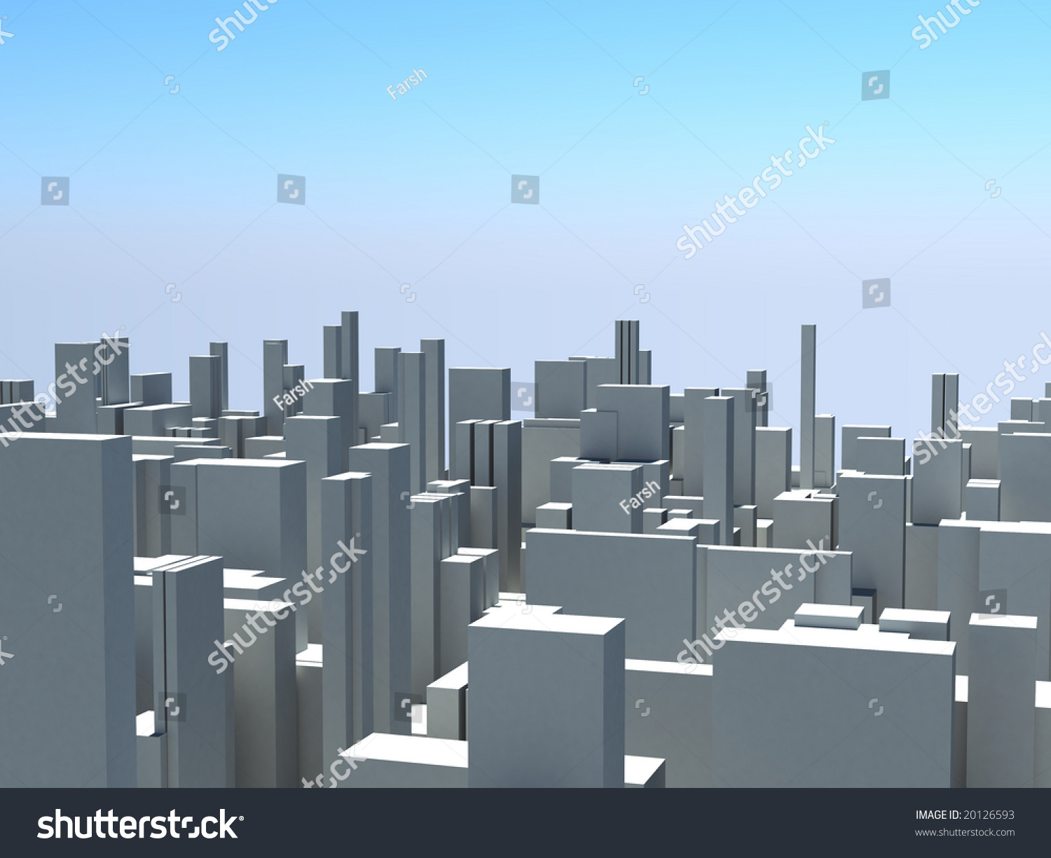 Rendered Three Dimension City Sky Stock Illustration