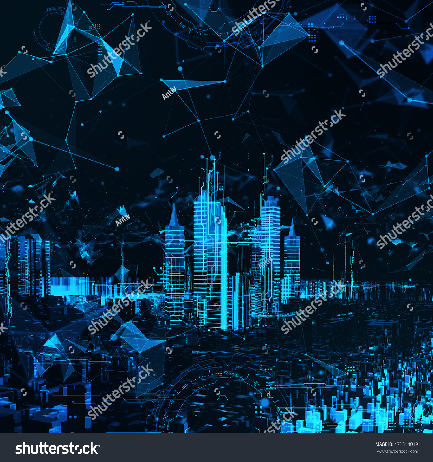 Rendering Abstract Hologram Futuristic City Hud Stock Illustration ...