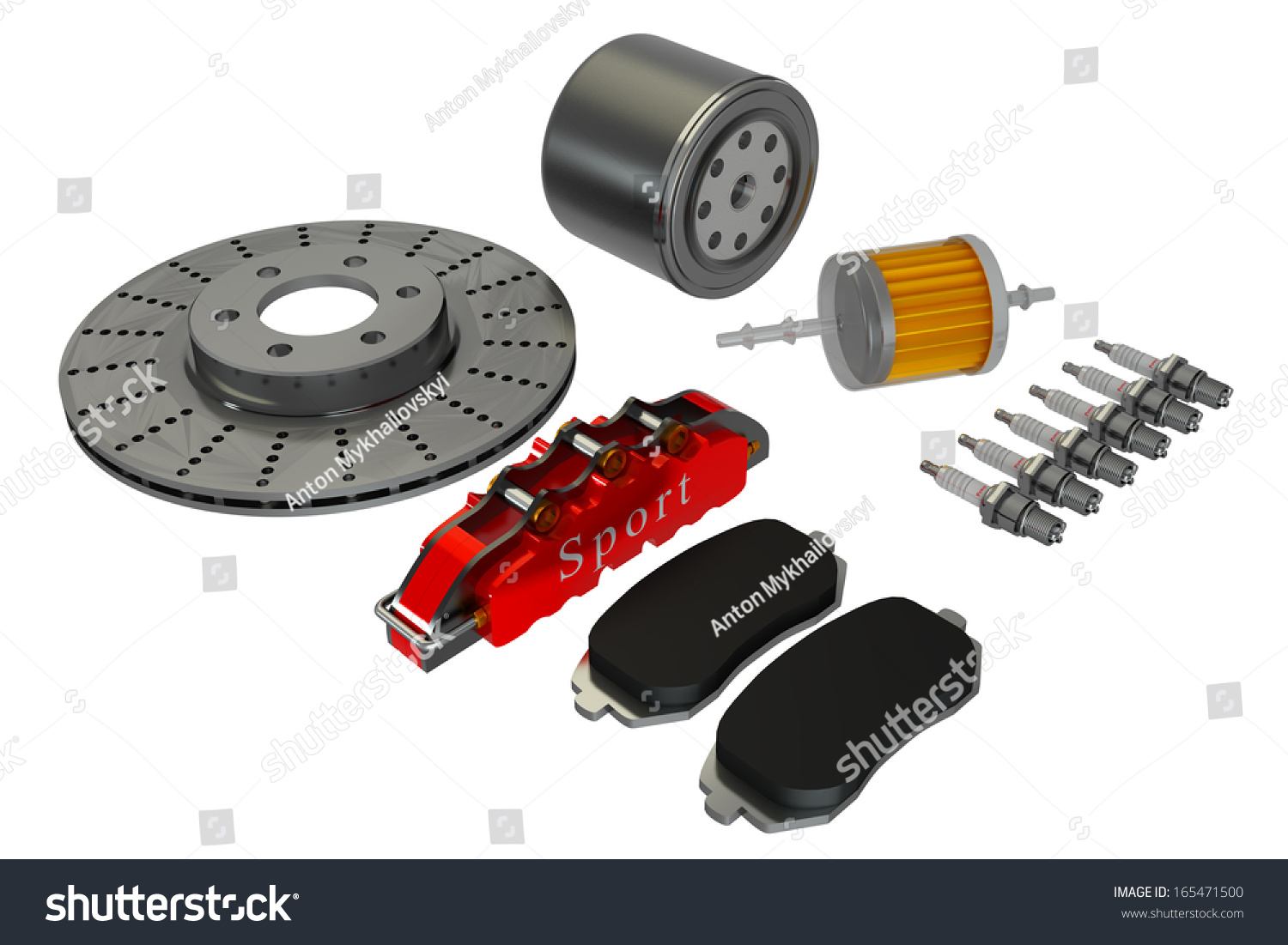 Repair kit, car candles, oil and fuel filter, brake disc pads and suport