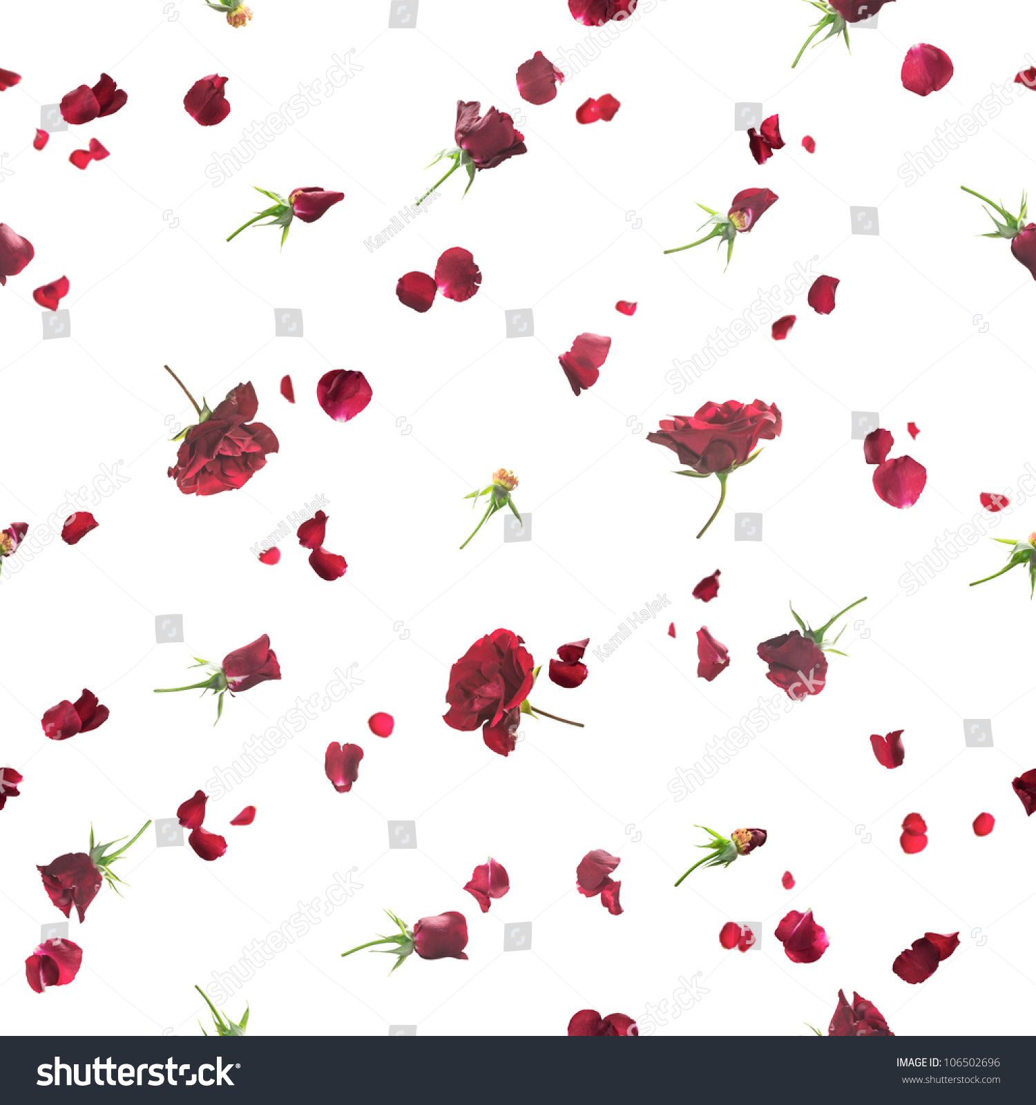 Repeatable Background Of Fading, Flying Roses And Petals In Dark Red ...