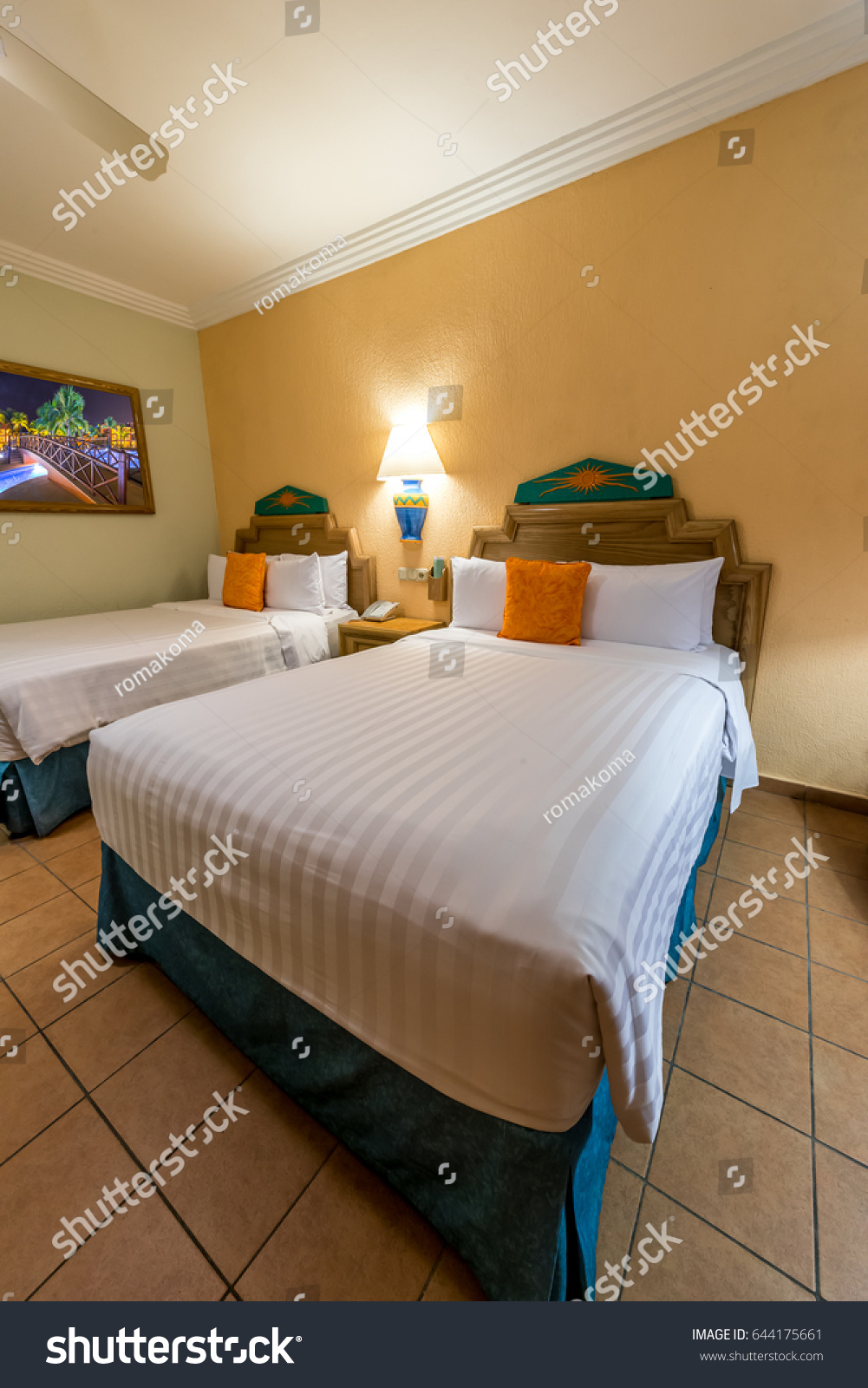 Resort Hotel Bedroom Modern Comfortable Elegant Stock Photo