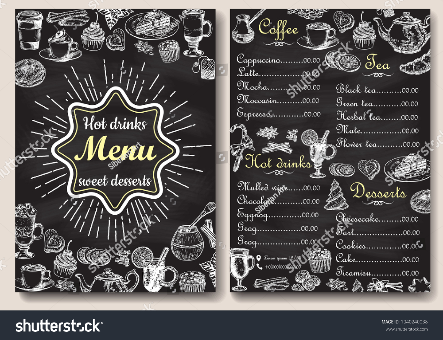 Restaurant Hot Drinks Menu Design Mit Chalkboard Hintergrund Illustrationsvorlage Im Vintage Stil Stockillustration