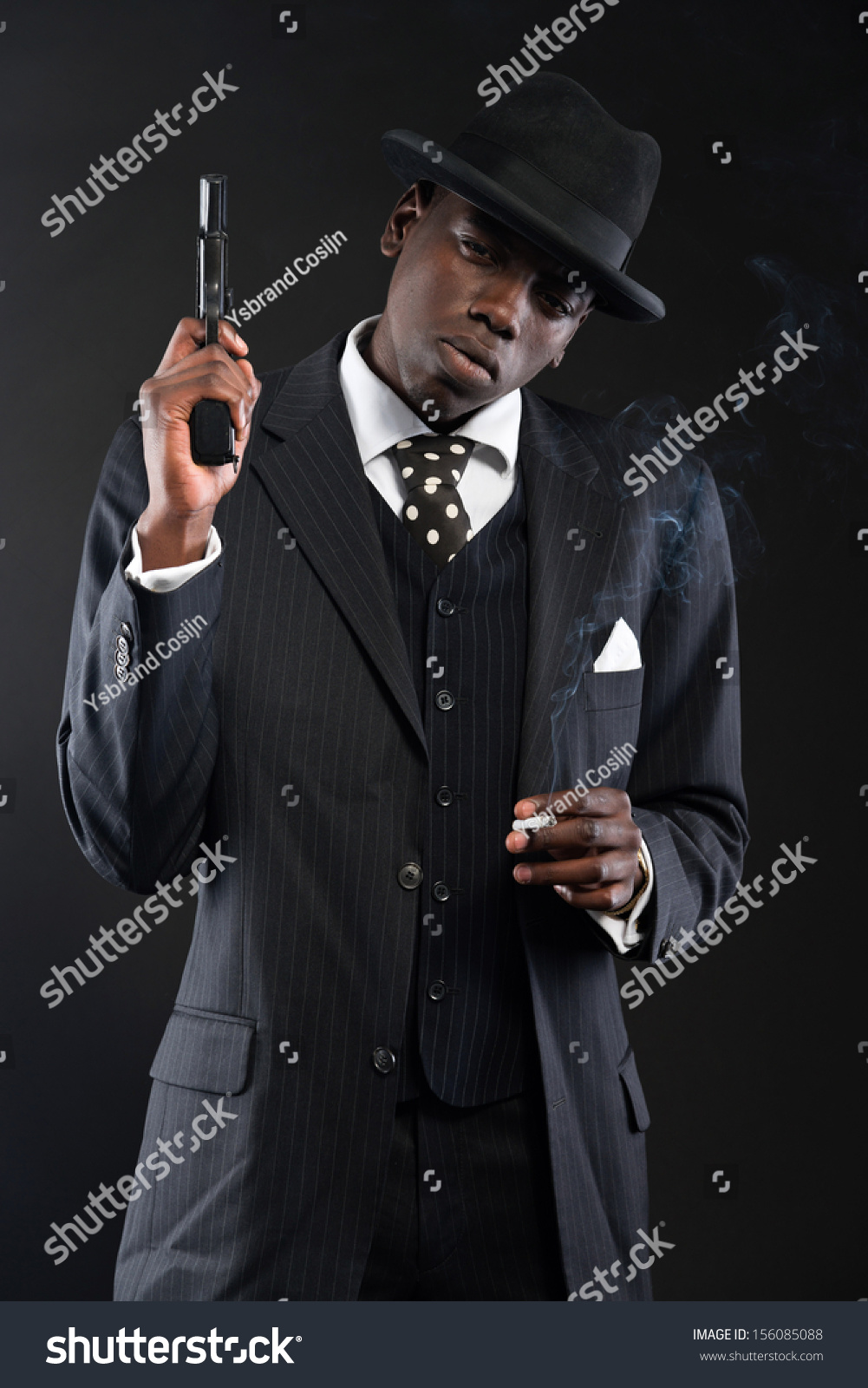 Retro African American Mafia Man Wearing Stock Photo 156085088 ...