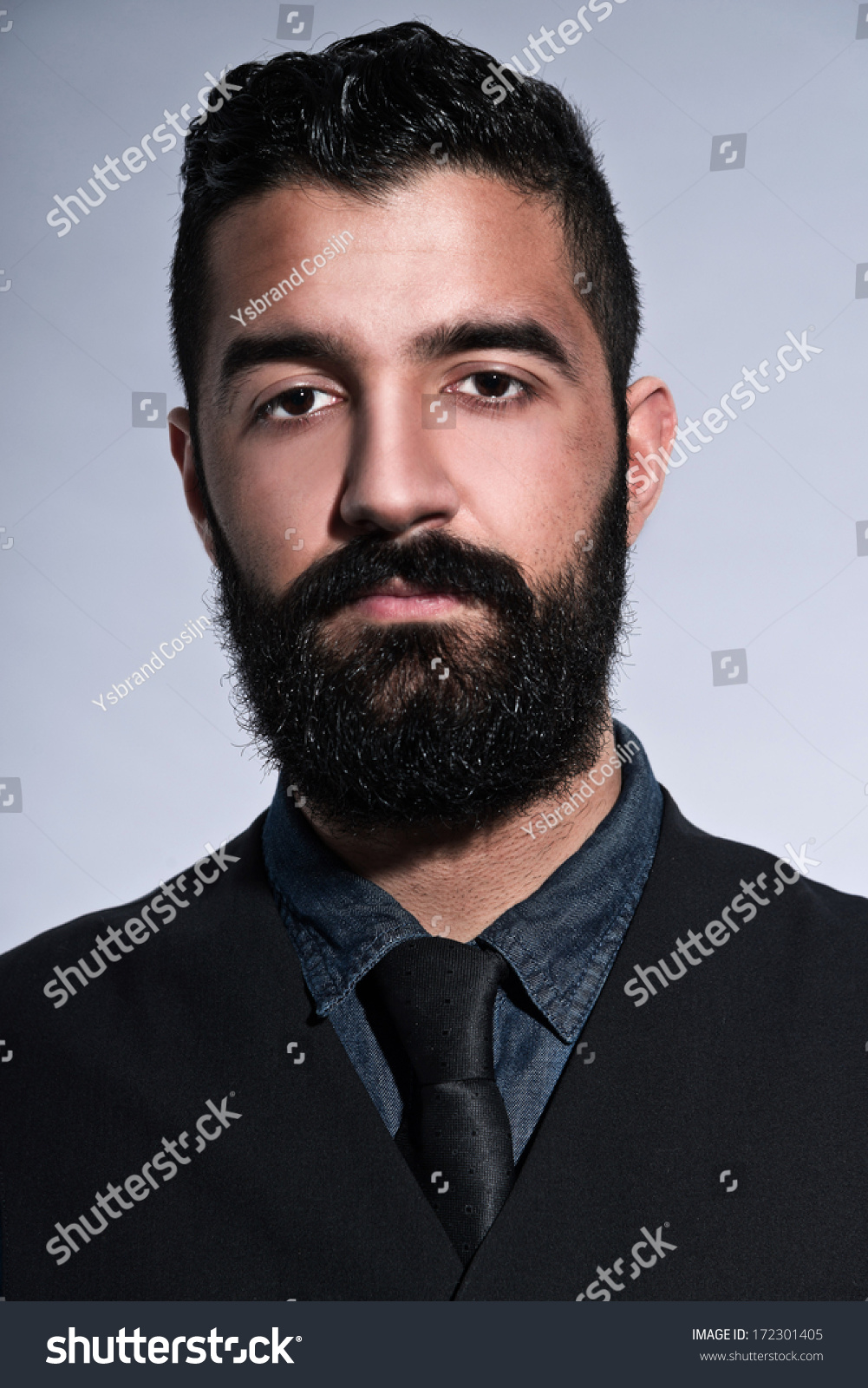 Retro Hipster 1900 Fashion Man In Suit With Black Hair And Beard ...
