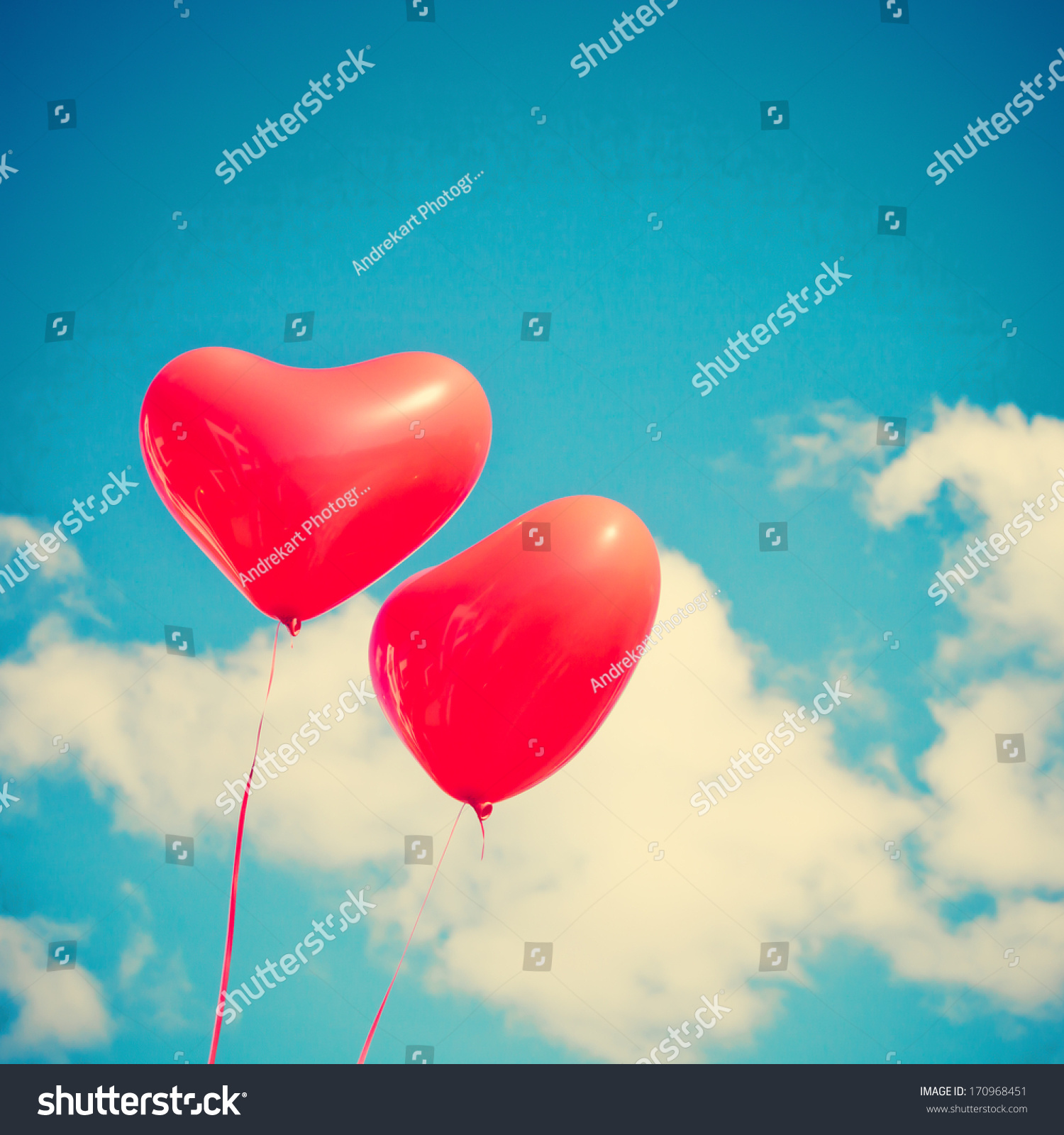 Retro Love Balloons On Blue Sky Stock Photo Edit Now