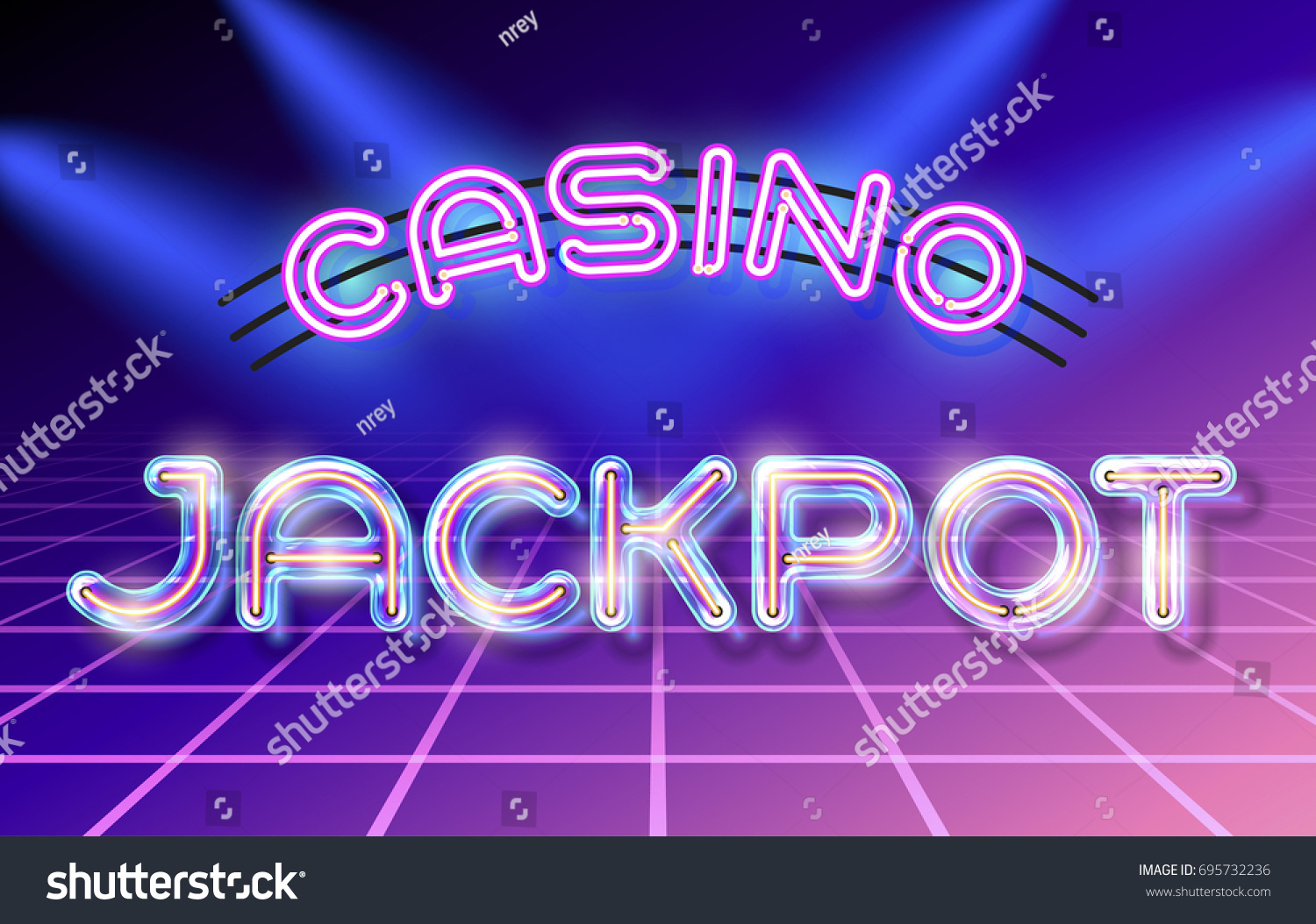 Retro neon glowing glass Casino JACKPOT lettering with transparency and shadows. 3D light bulb advertising on dark backgrounds | EZ Canvas