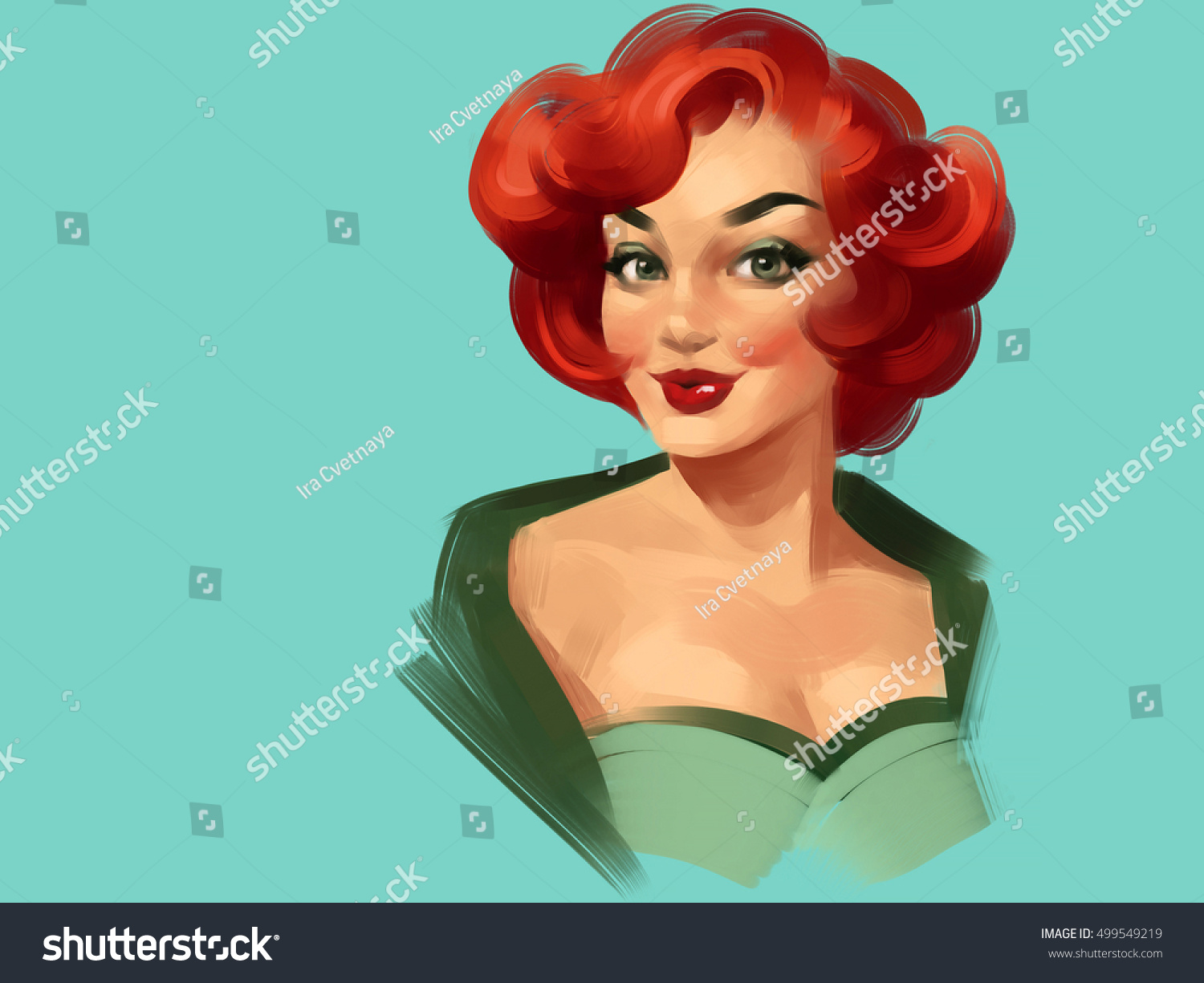 retro pin woman on blue backgroundのイラスト素材 499549219