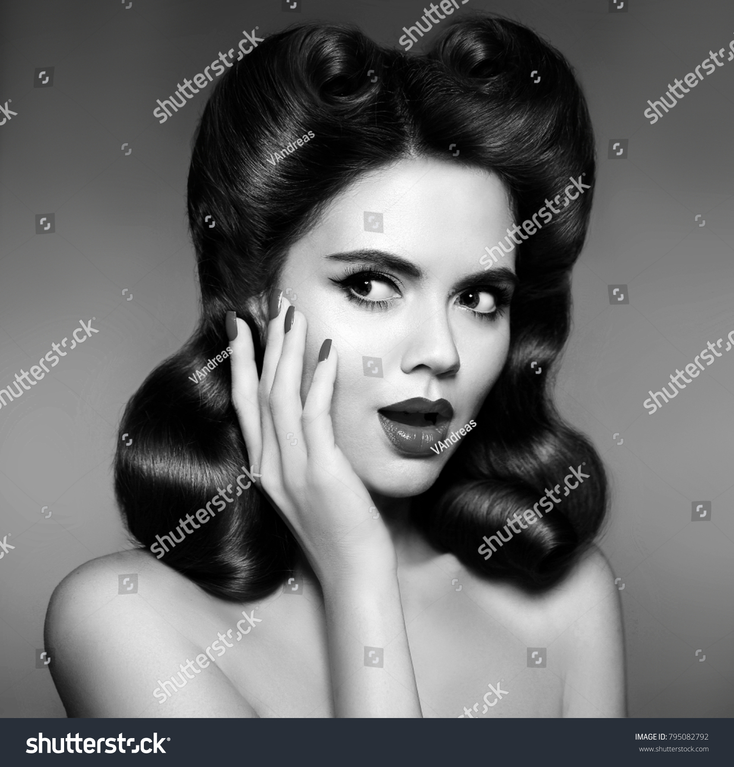 Retro Woman Portrait Surprised Shocked 50s Stock Photo Edit Now