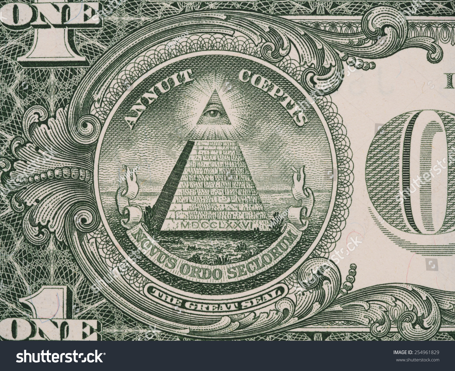 Reverse Us One Dollar Bill Closeup Stock Photo 254961829 - Shutterstock