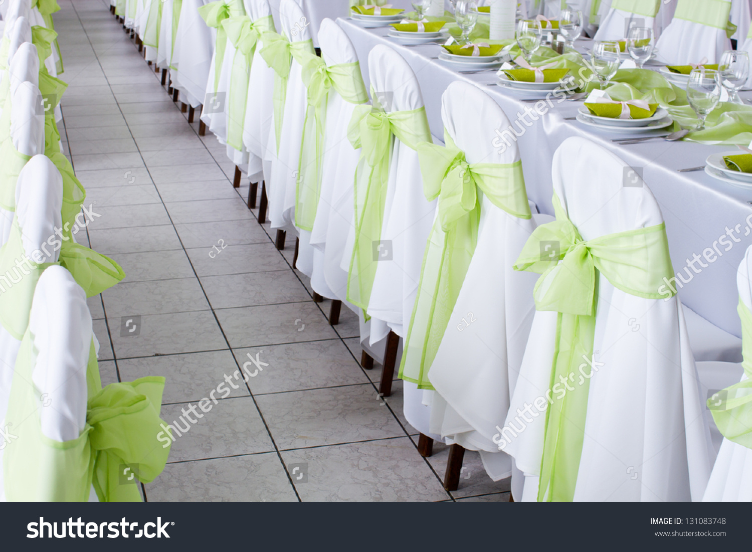 Ribbon Decoration On Wedding Chairs Cover Objects Stock Image