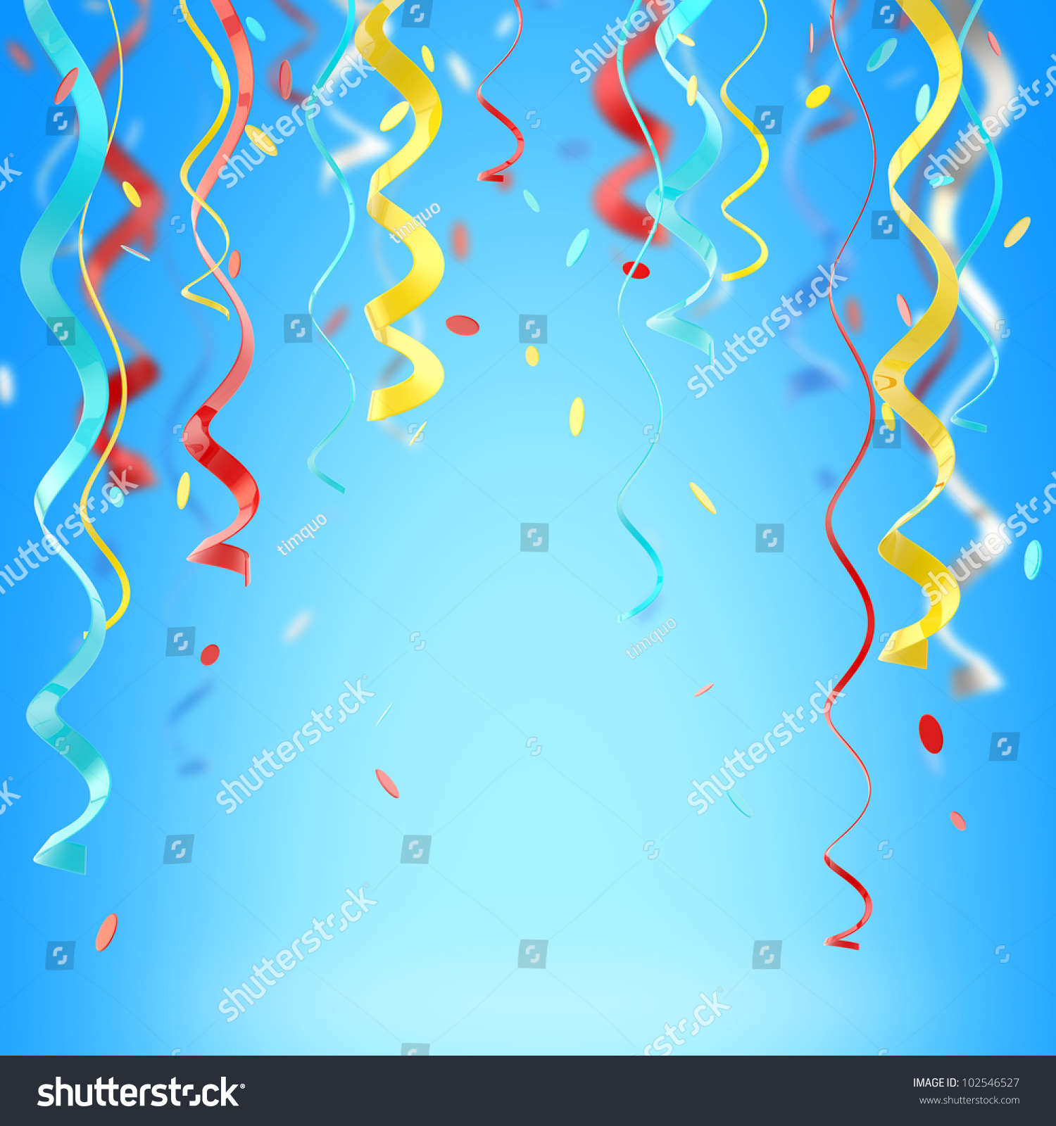 Ribbons And Confetti Red, Yellow And Blue Background On Blue Stock ...