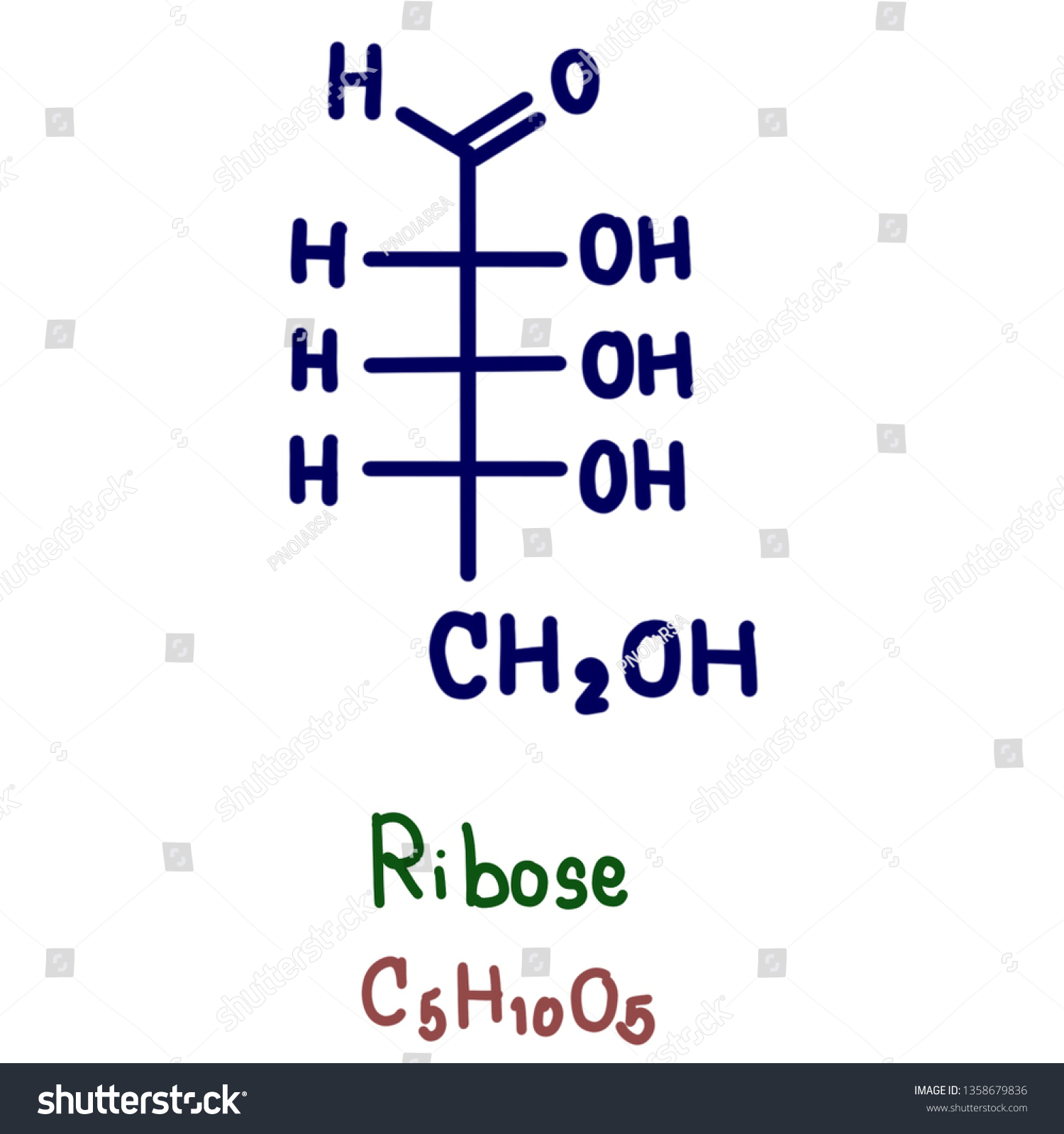 Ribose Carbohydrate Formula C5h10o5 Specifically Pentose Stock Illustration