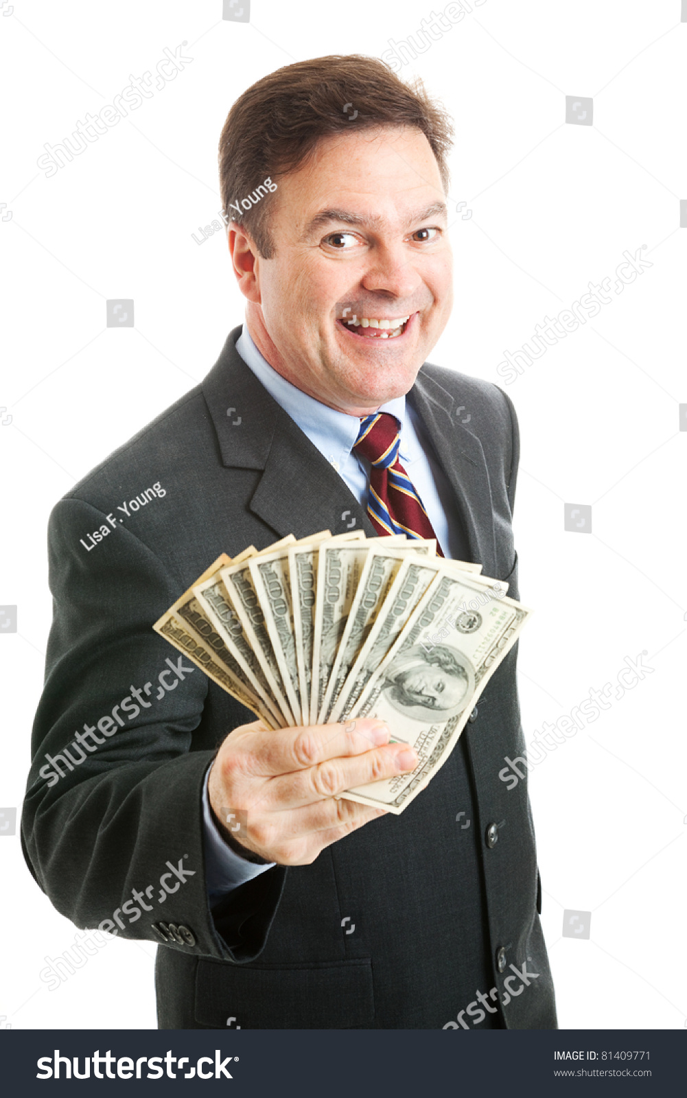 Rich, Successful Businessman Holding A Wad Of Cash. Isolated On White ...