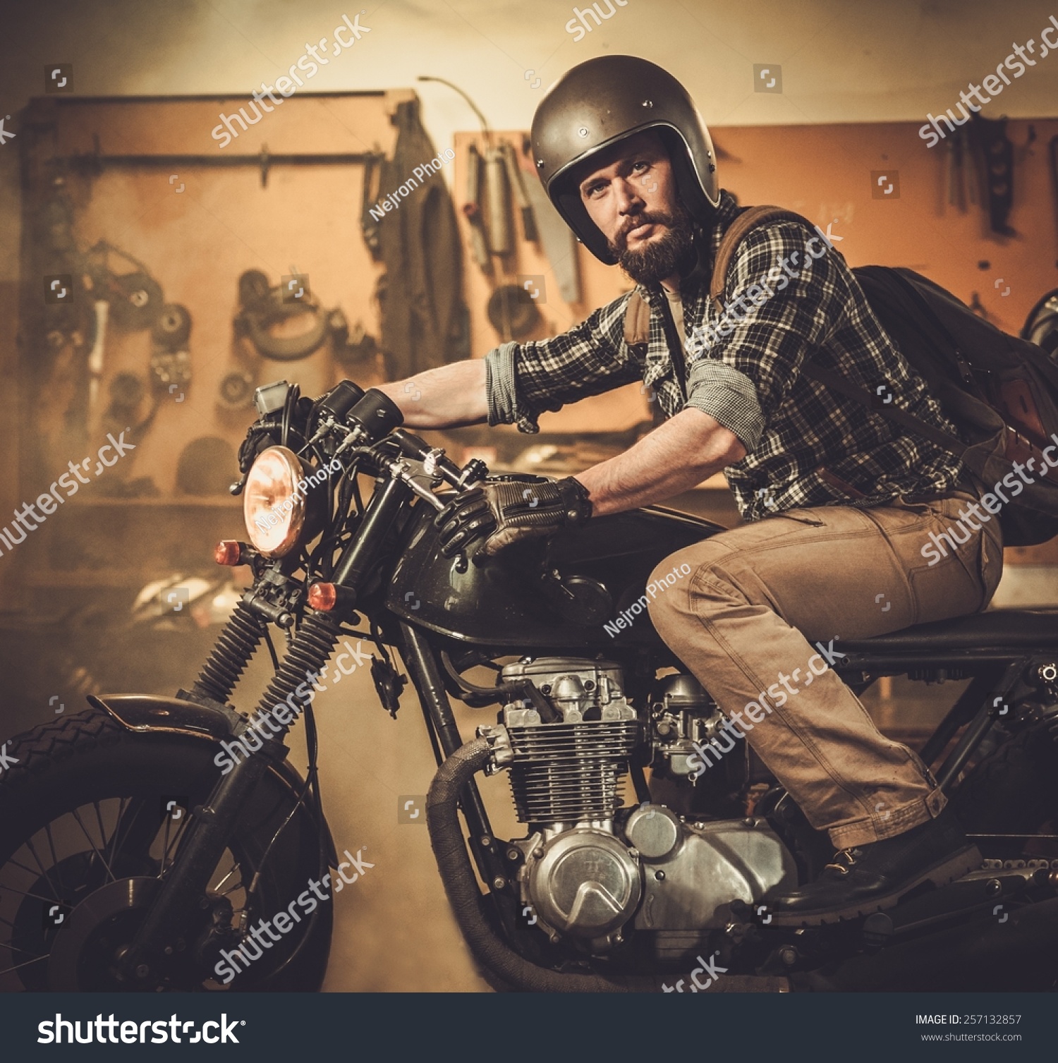 Rider His Vintage Style Caferacer Motorcycle Stock Photo Edit Now