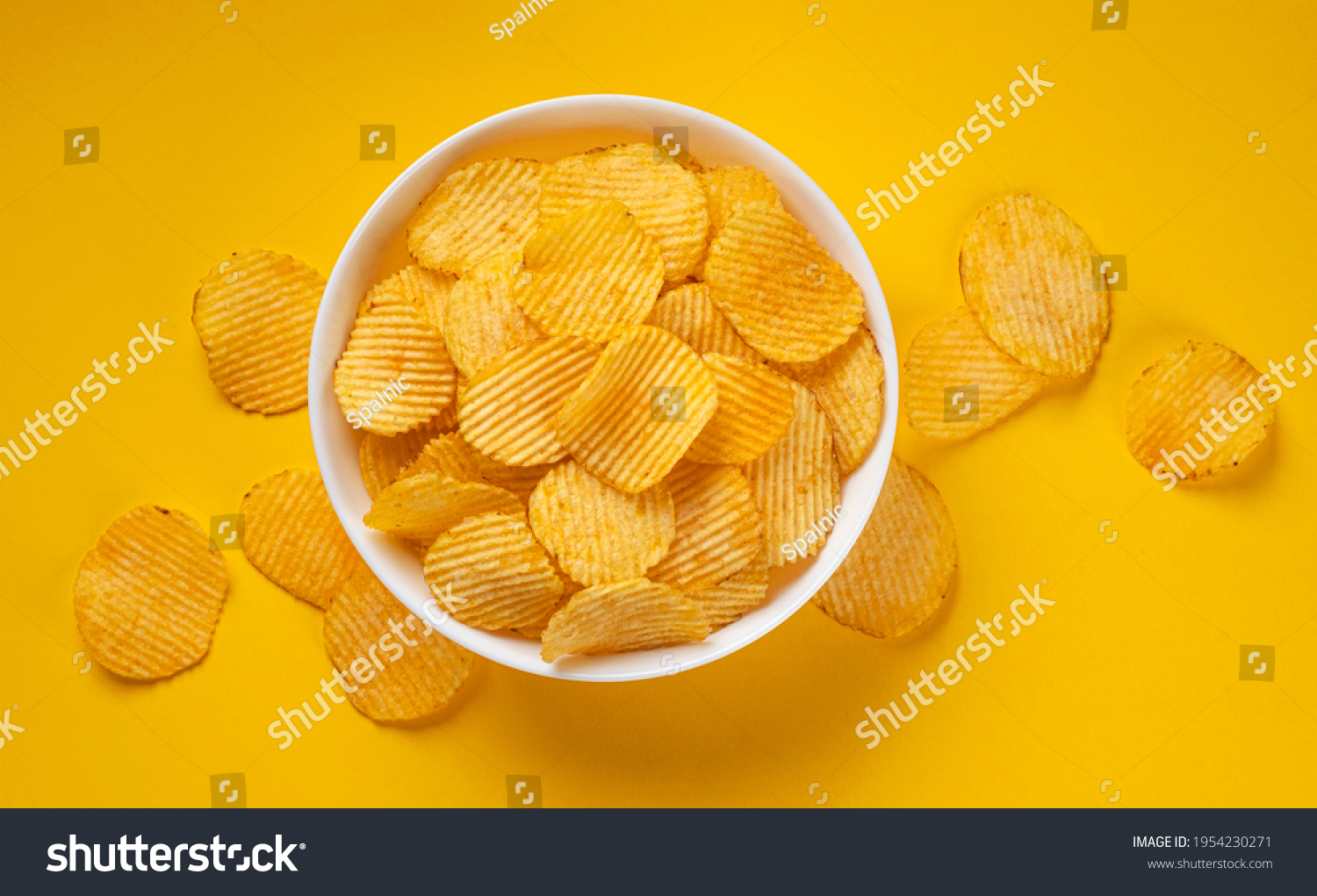 Ridged Potato Chips Bowl On Yellow Stock Photo 1954230271 | Shutterstock