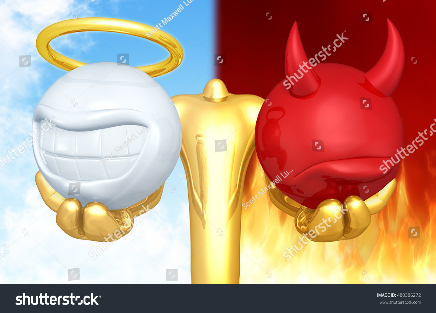 Right Wrong Choice Holding Smiling Angel Stock Illustration 480386272 