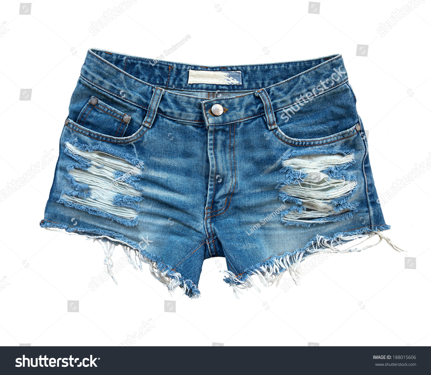 Ripped Handmade Jeans Shorts Isolated On White Background. Stock Photo ...
