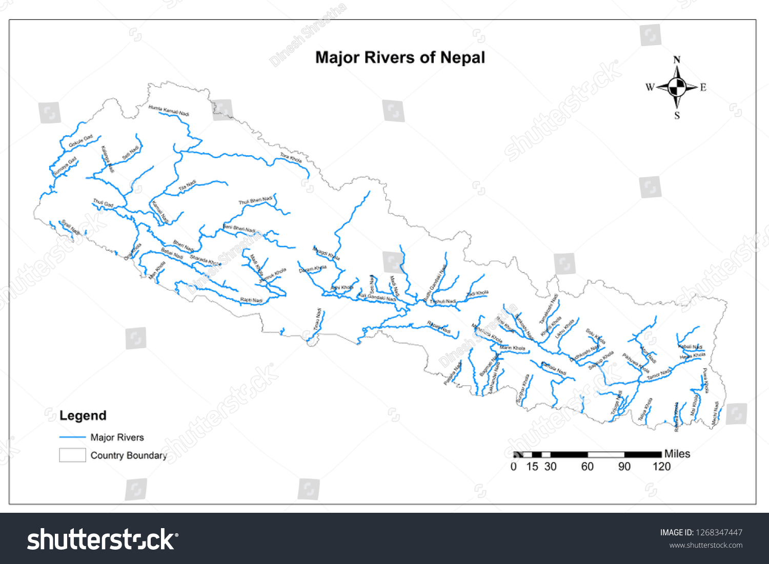 River Network Map Nepal 1268347447   Stock Photo River Network Map Of Nepal 1268347447 