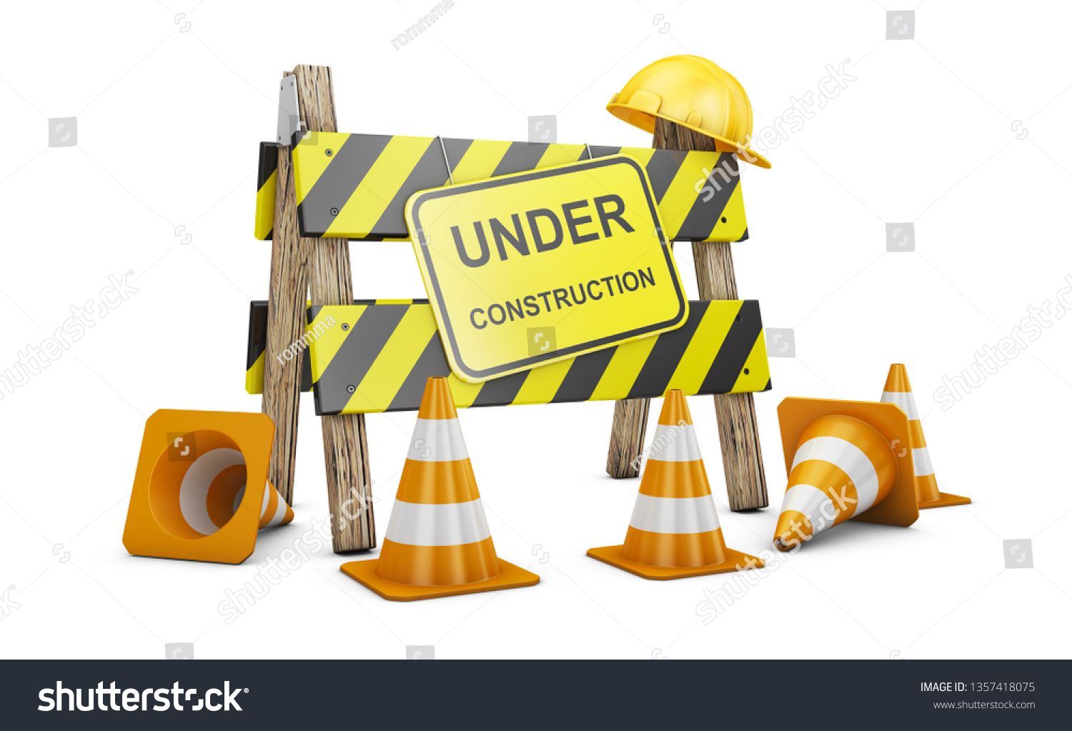 Road Barrier Words Under Construction 3d Stock Illustration 1357418075