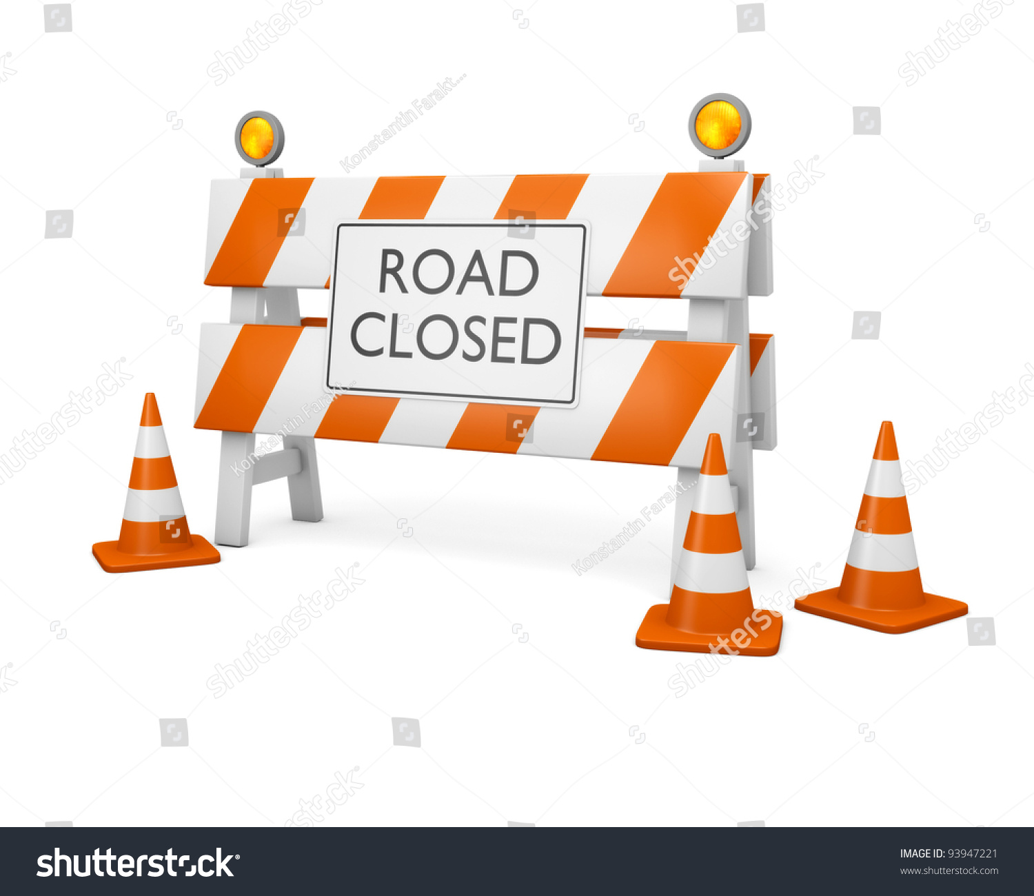 Road Closed Barrier With Cones Stock Photo 93947221 : Shutterstock