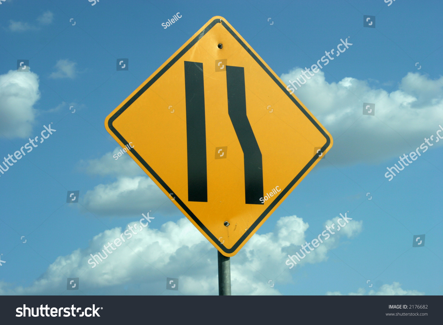 Road Narrows Sign Stock Photo 2176682 : Shutterstock