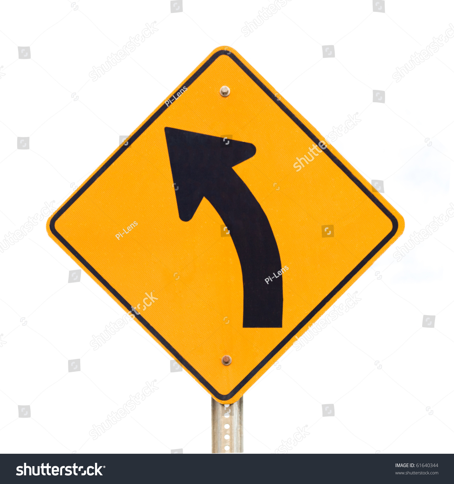 Road Sign Warning Of Dangerous Left Curve Isolated On White Background ...