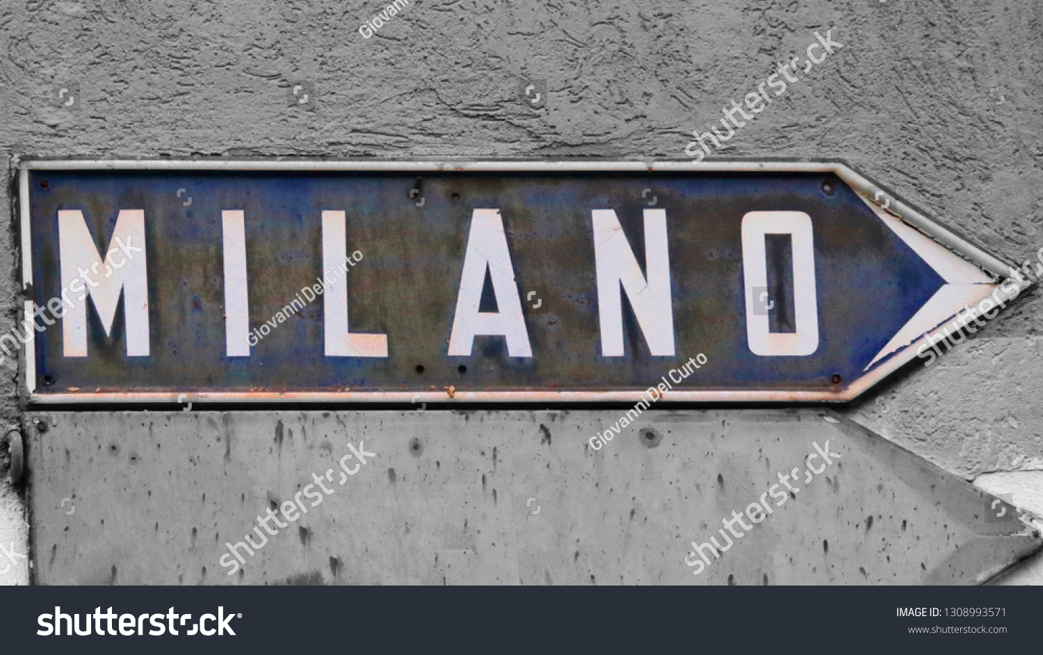 Road Sign Indication Milan City Wrinting Stock Photo Edit Now 1308993571