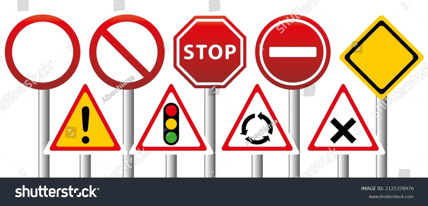 Road Signs Isolated On White Background Stock Illustration 2125378976 ...