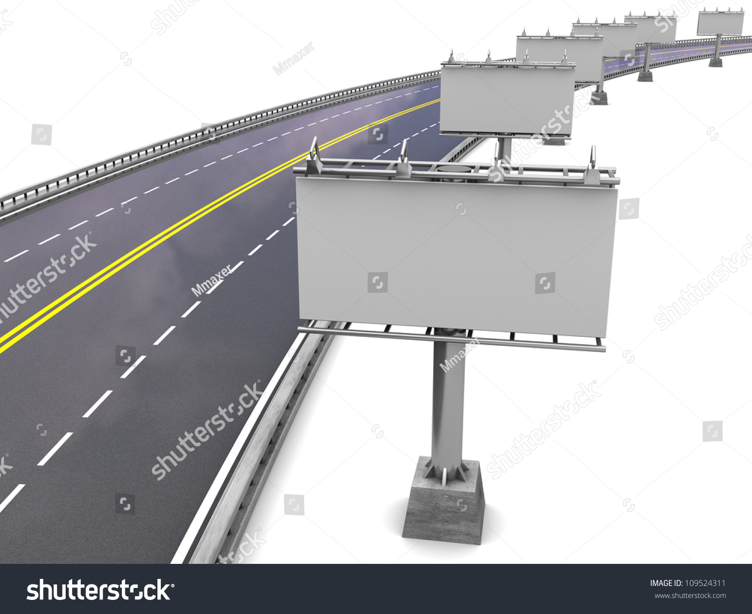 Road Way With Empty Billboards In Perspective, 3d Stock Photo 109524311 ...