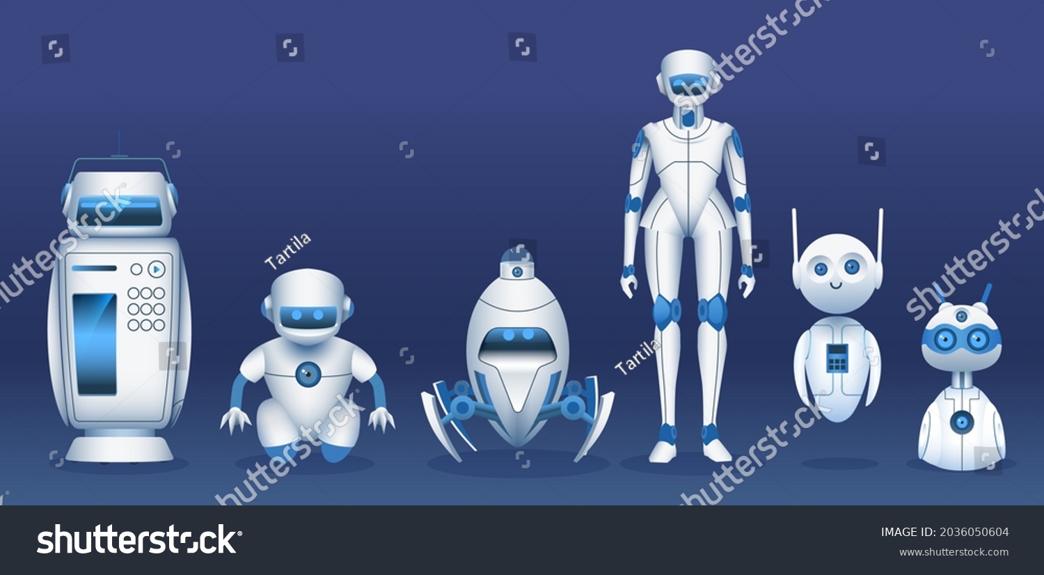 Robot Characters Cartoon Futuristic Robots Androids Stock Illustration ...