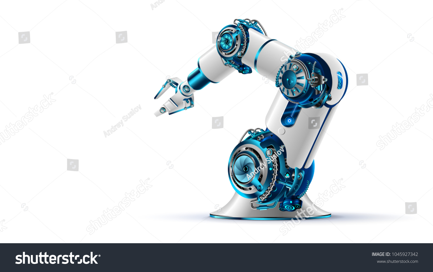 白い背景にロボットアーム3d 機械の手 産業用ロボットマニピュレータ 現代の工場工業技術 のイラスト素材