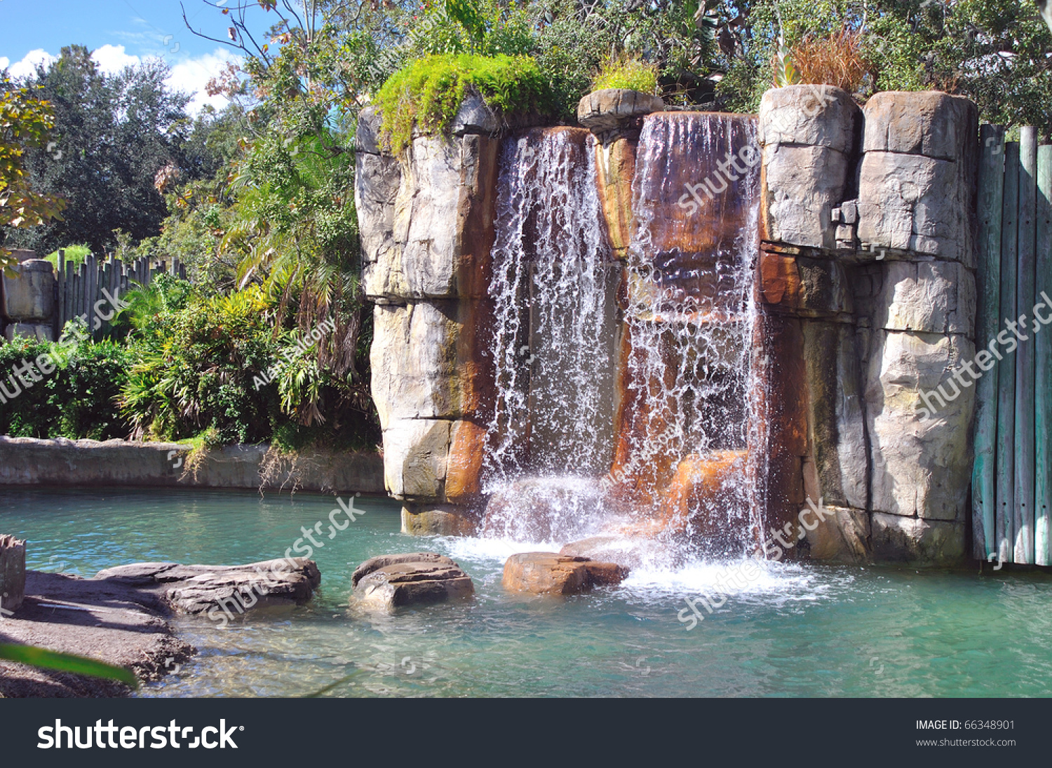 Rock Wall Waterfall Nature Stock Image 66348901