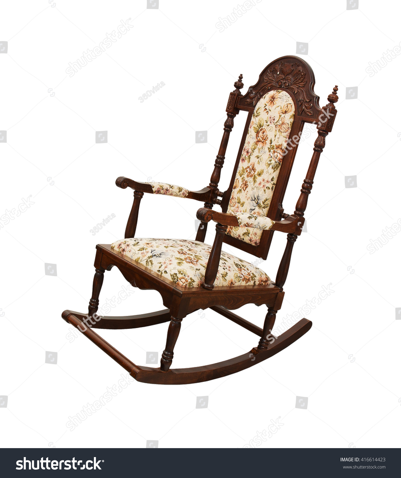 Rocking Chair Upholstered Ornamental Fabric Isolated Stock Photo