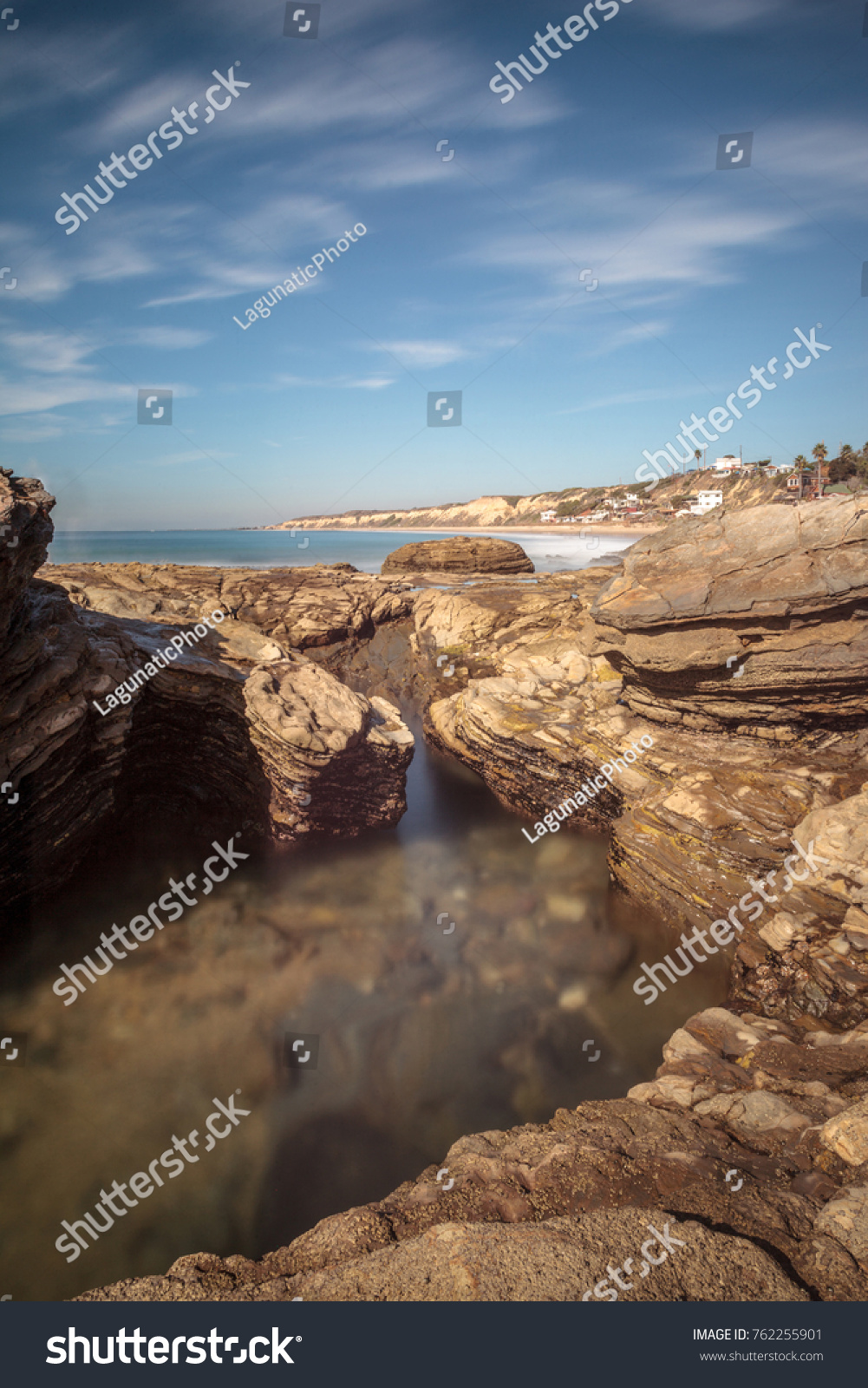 Rocky Shore Beach Cottages Lining Crystal Stock Photo Edit Now