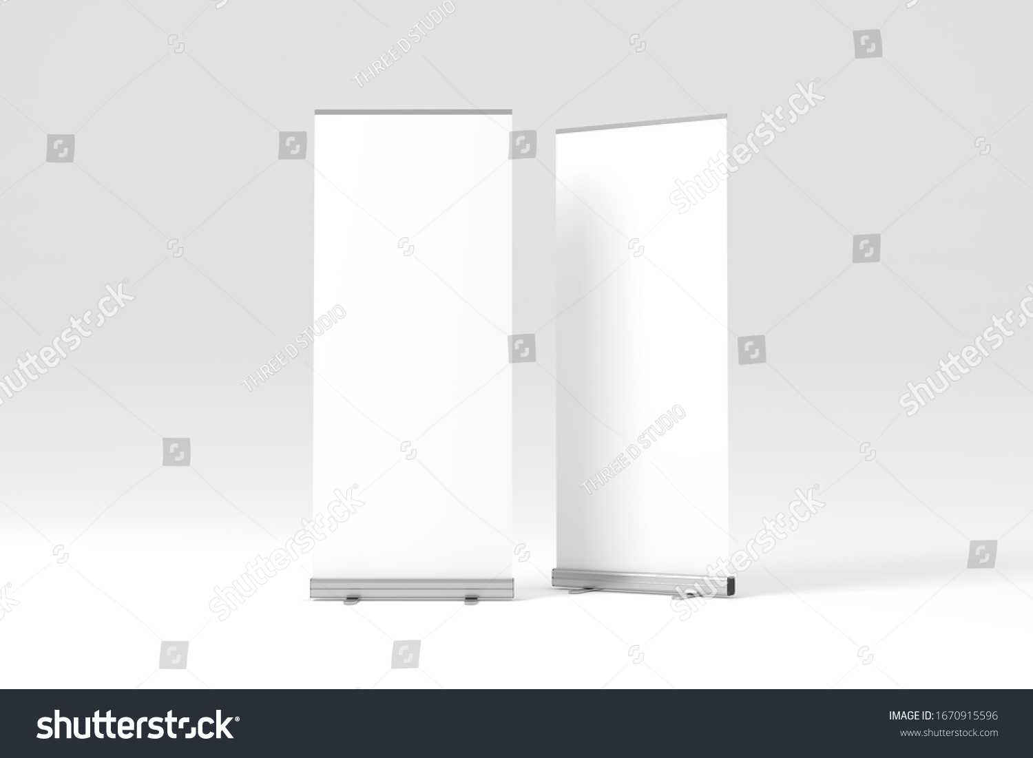 Rollup Banner White Blank 3d Rendering Stock Illustration 1670915596 