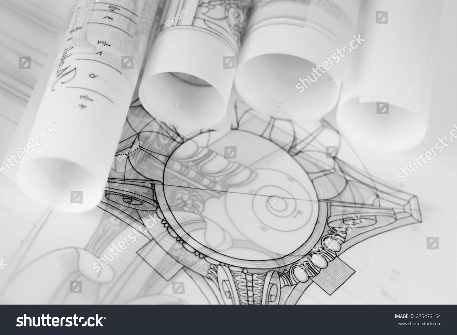 Rolls Architecture Blueprints Drawings Composite Architectural Stock