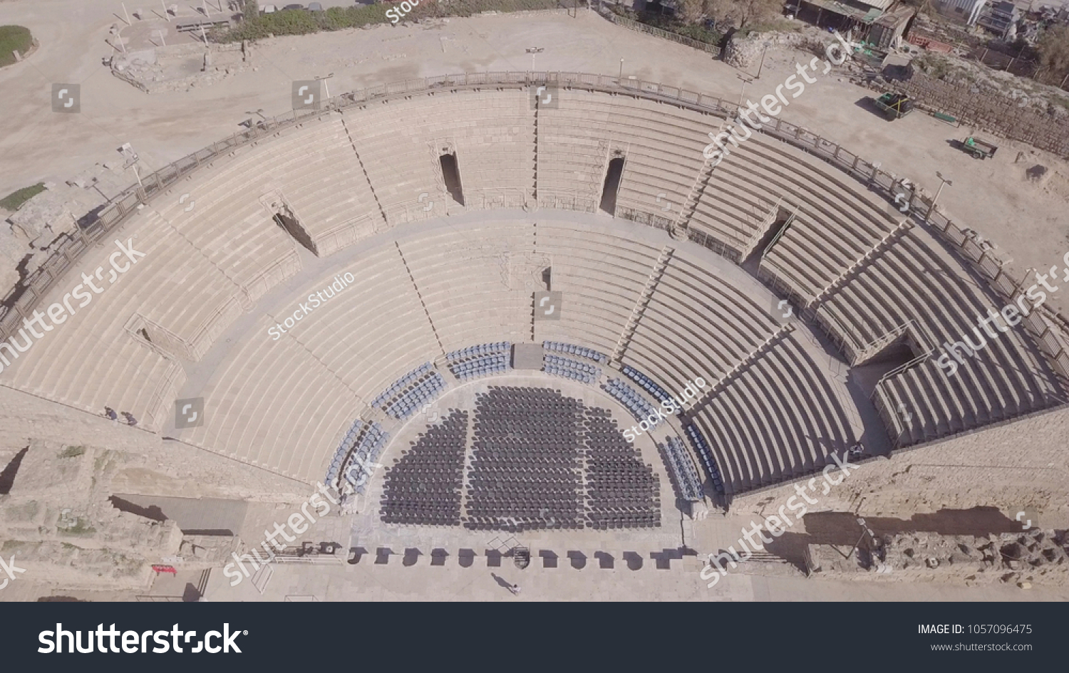 Roman Amphitheater Caesarea Aerial Image Stock Photo 1057096475