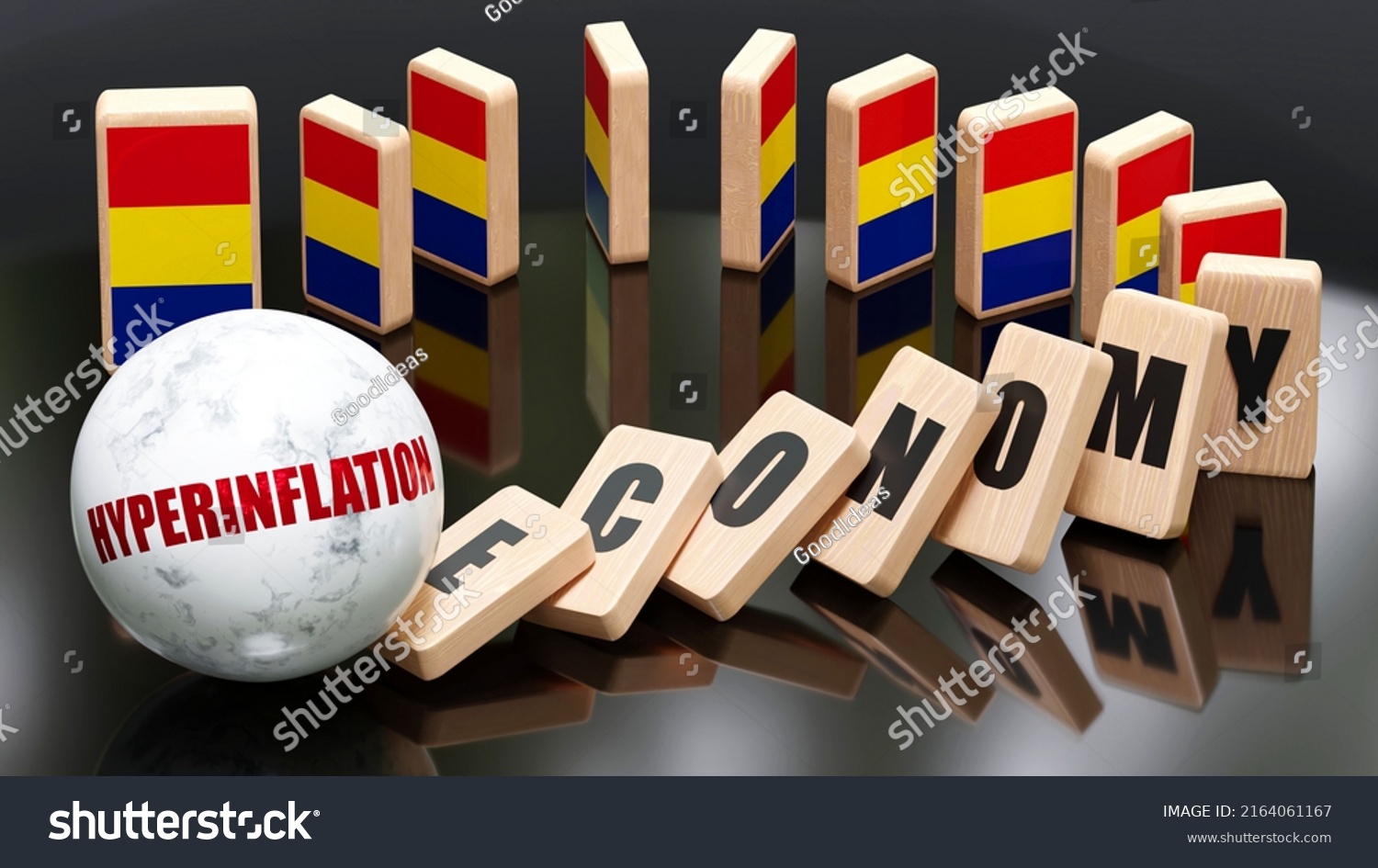 Romania Hyperinflation Economy Domino Effect Chain Stock Illustration