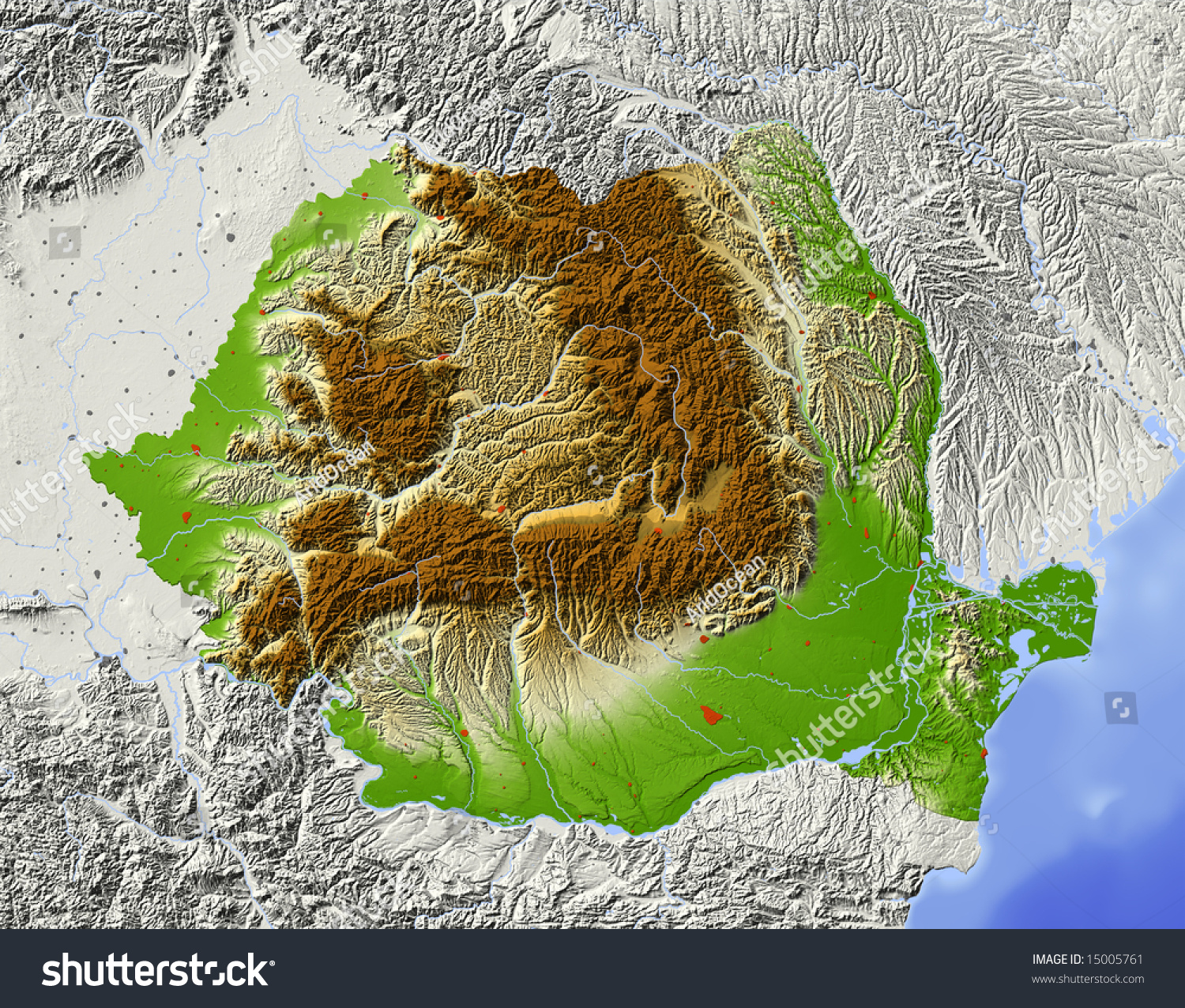 Romania Shaded Relief Map Major Urban Stock Illustration 15005761 