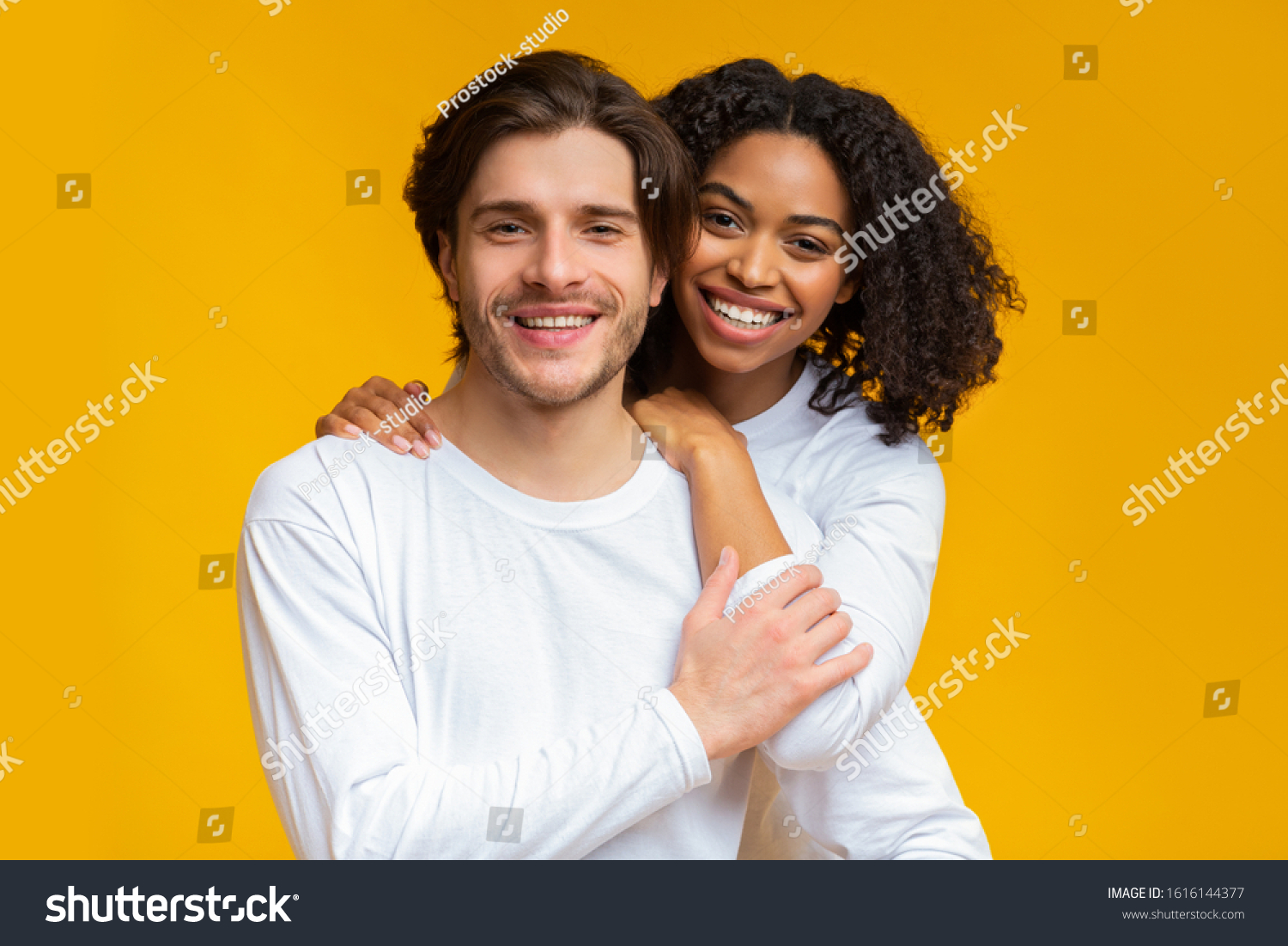 Romantic Interracial Couple Embracing Posing Together Foto Stock 1616144377 Shutterstock 3410