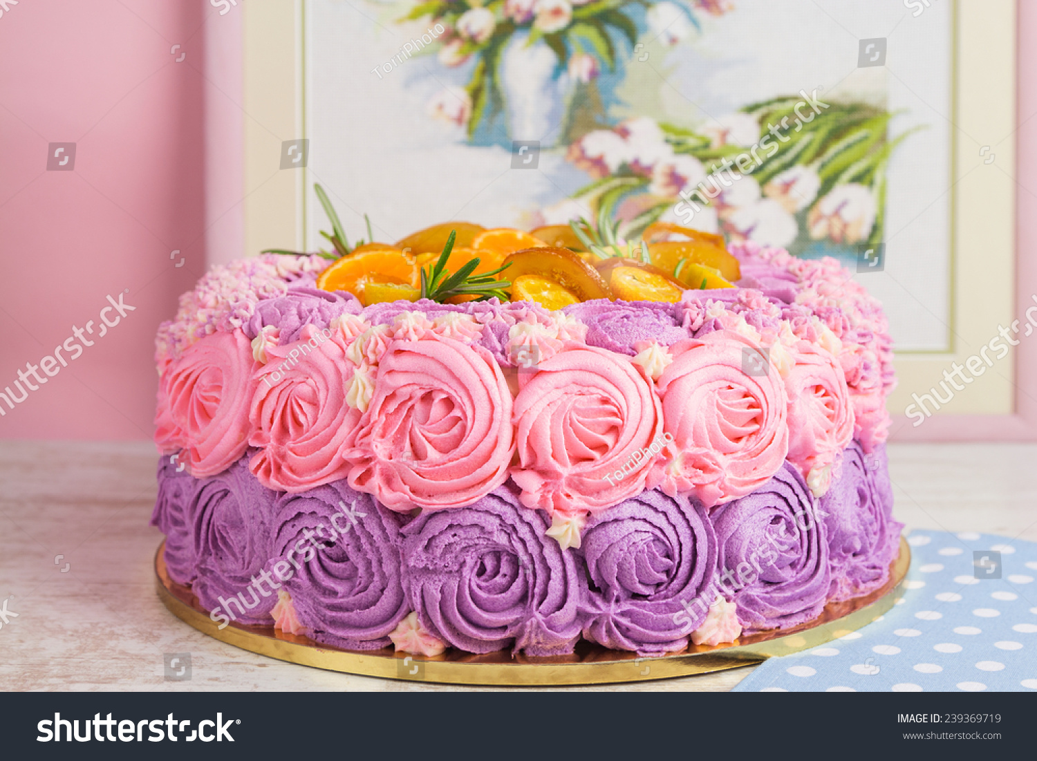 Romantic Pink Purple Rosette Cake Decorated Stock Photo Edit Now