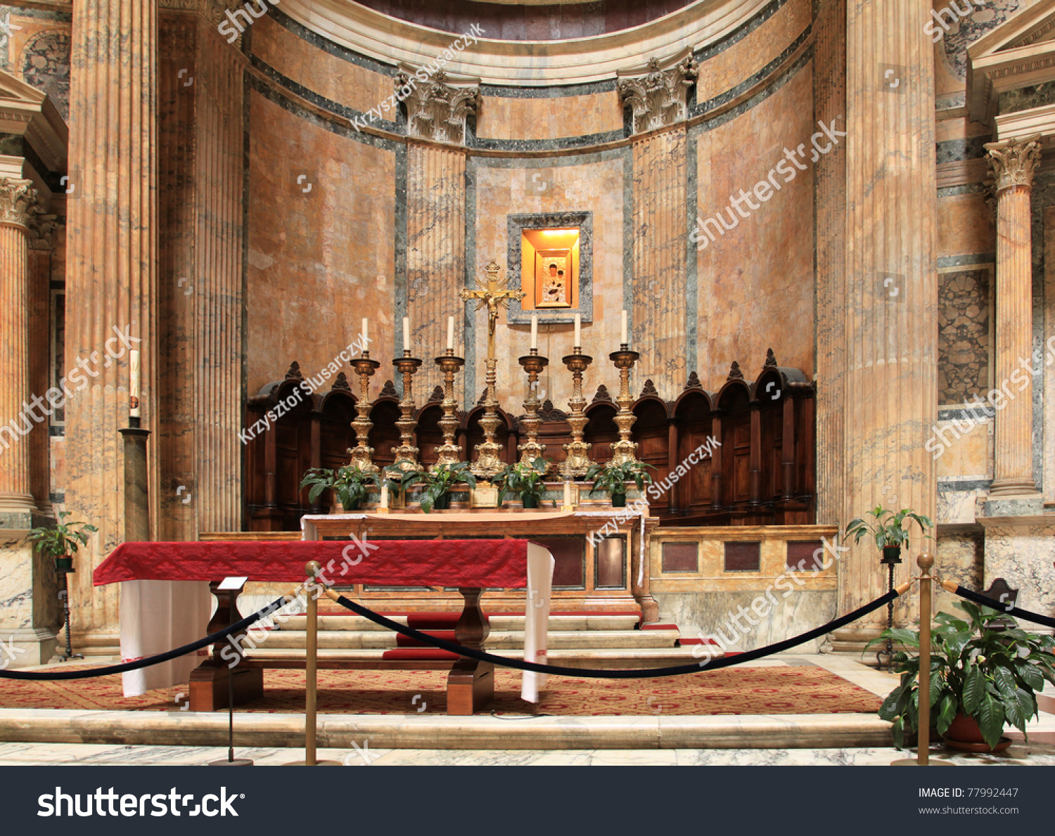 Rome, Italy. Pantheon - Altar In The Famous Church. Stock Photo ...