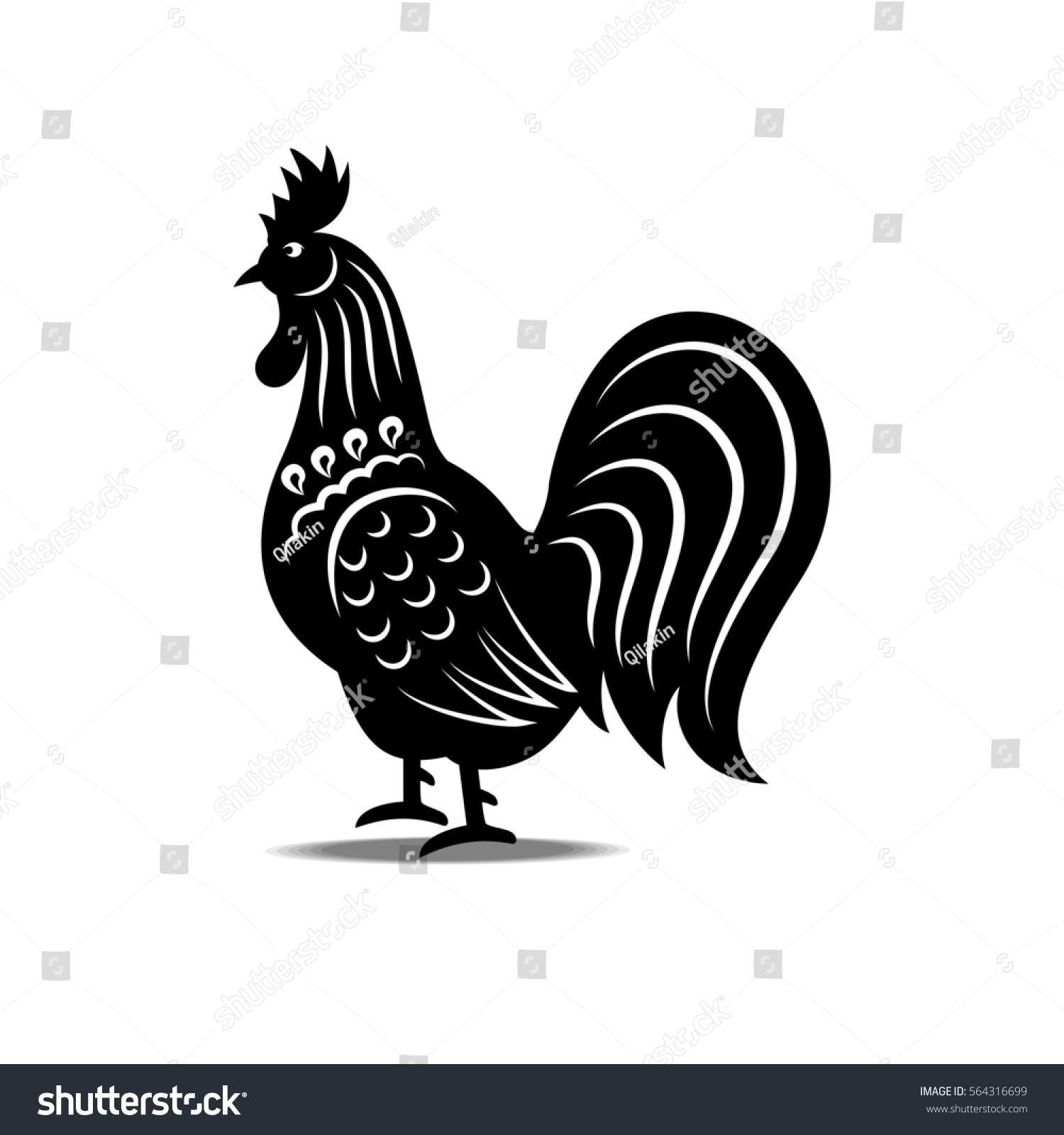 Rooster Silhouette Isolated On White Background Stock Illustration ...